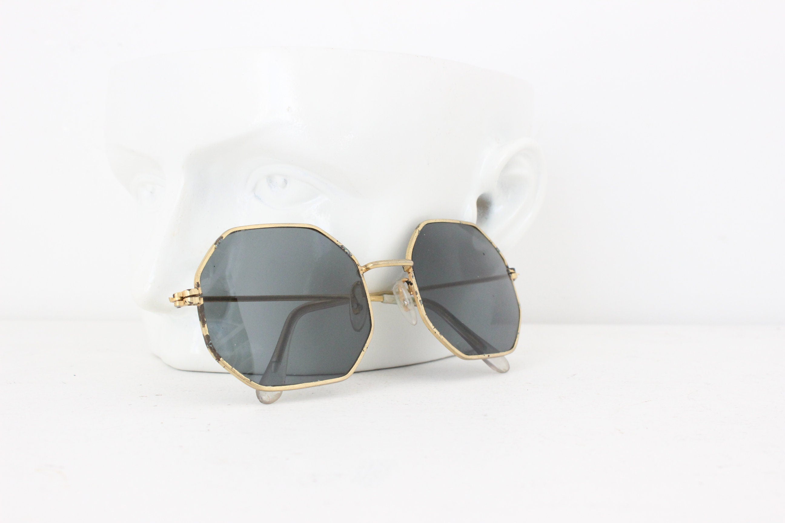 70s Matte Gold Hexagonal Sunglasses