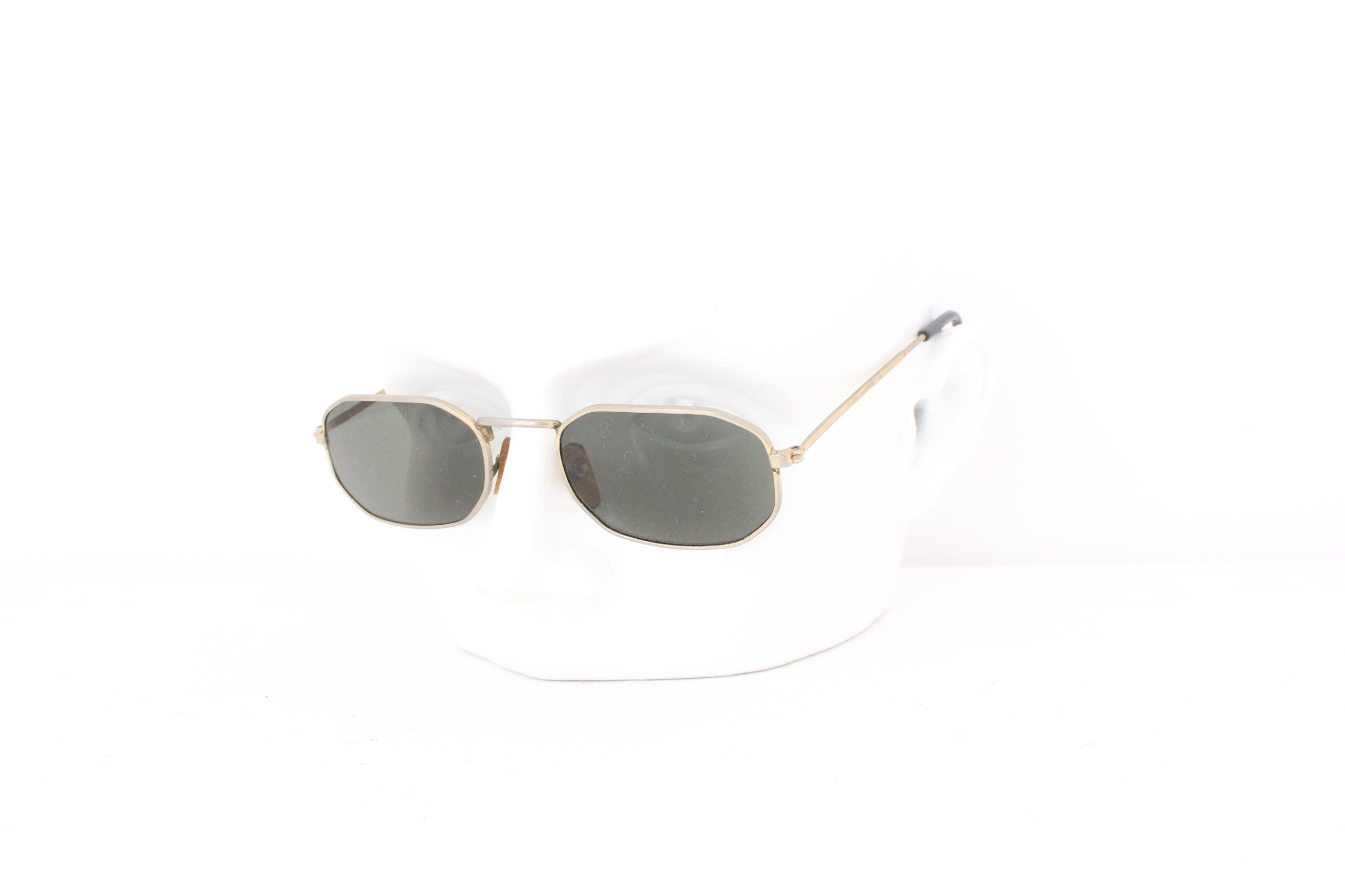 90s Slim Geometric Matte Gold Metal Sunglasses