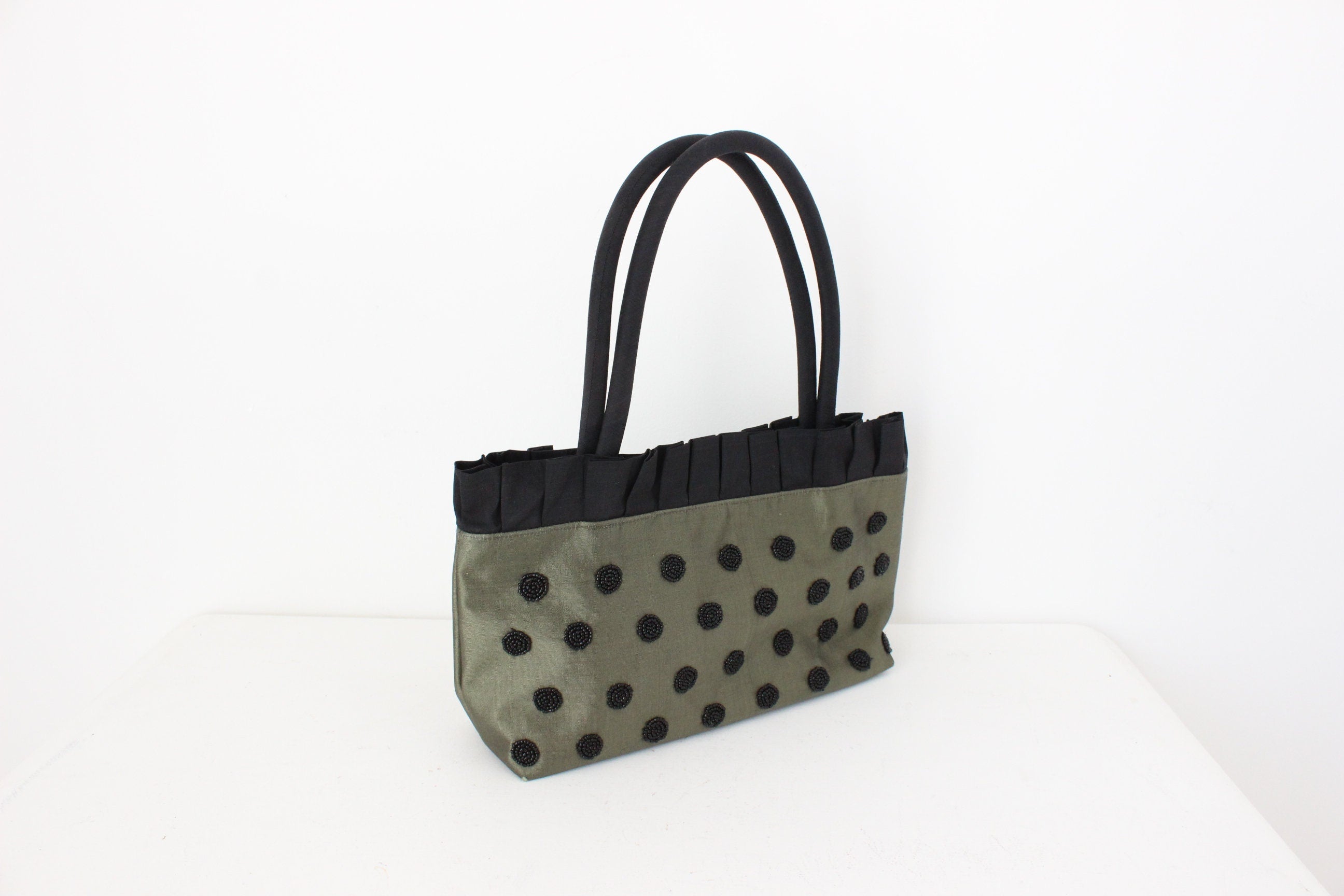 Y2K SILK Beaded Polka Dot & Ruffle Handbag