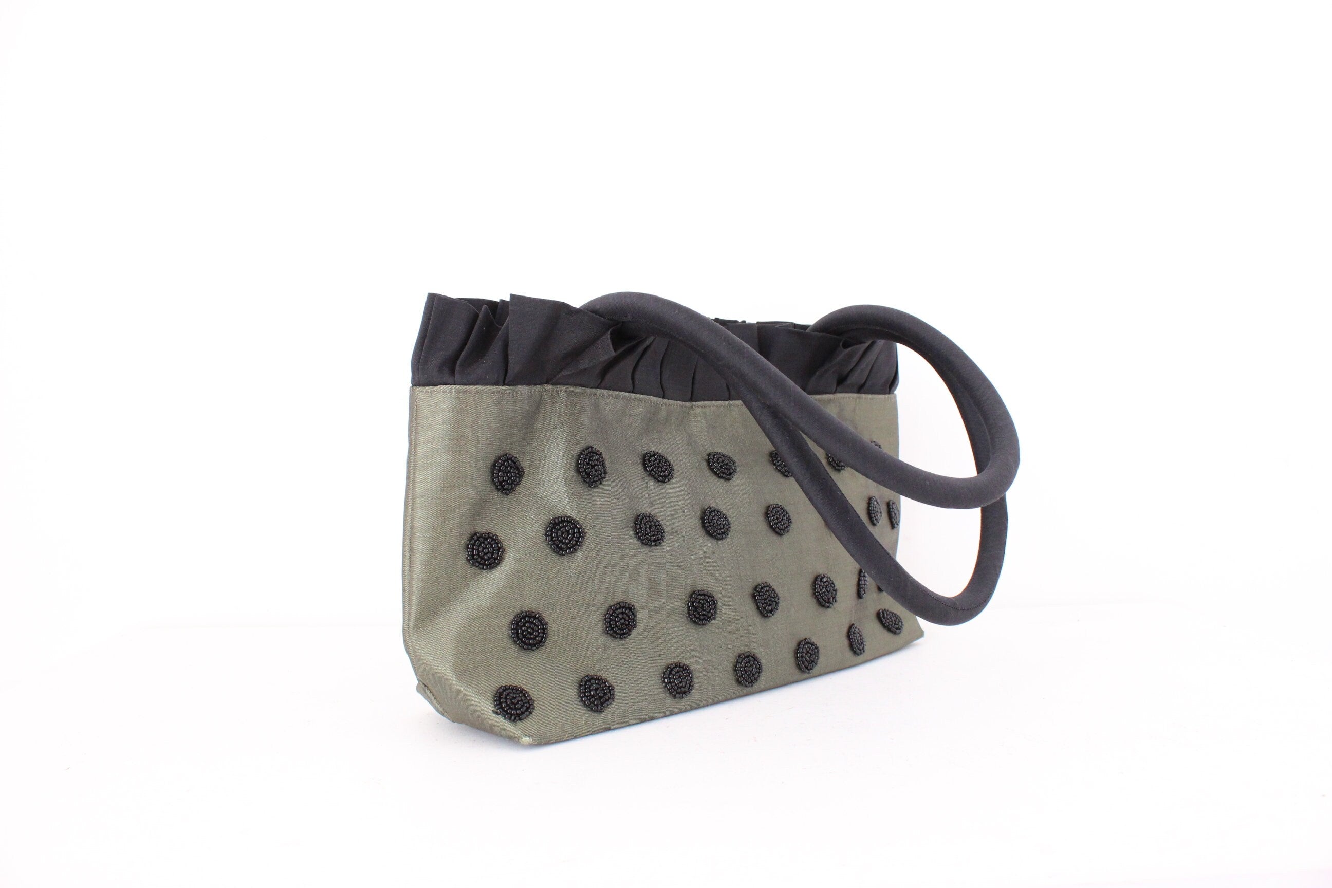 Y2K SILK Beaded Polka Dot & Ruffle Handbag