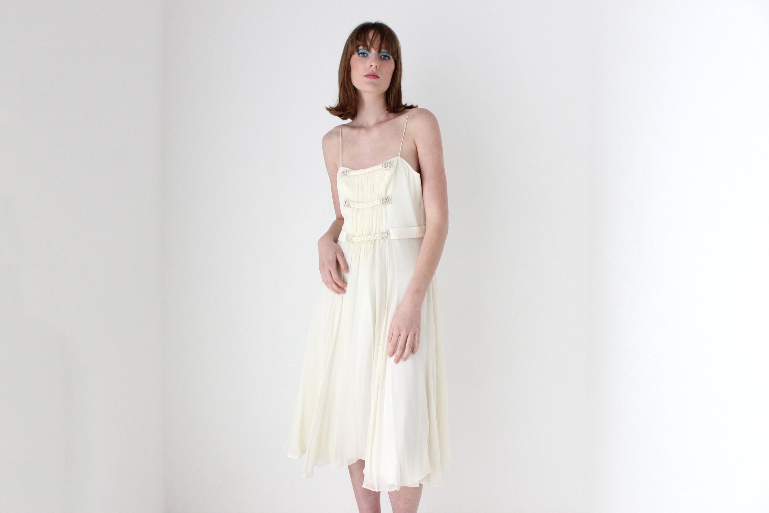 90s Lisa Ho Pure Silk Chiffon Spaghetti Strap Dress