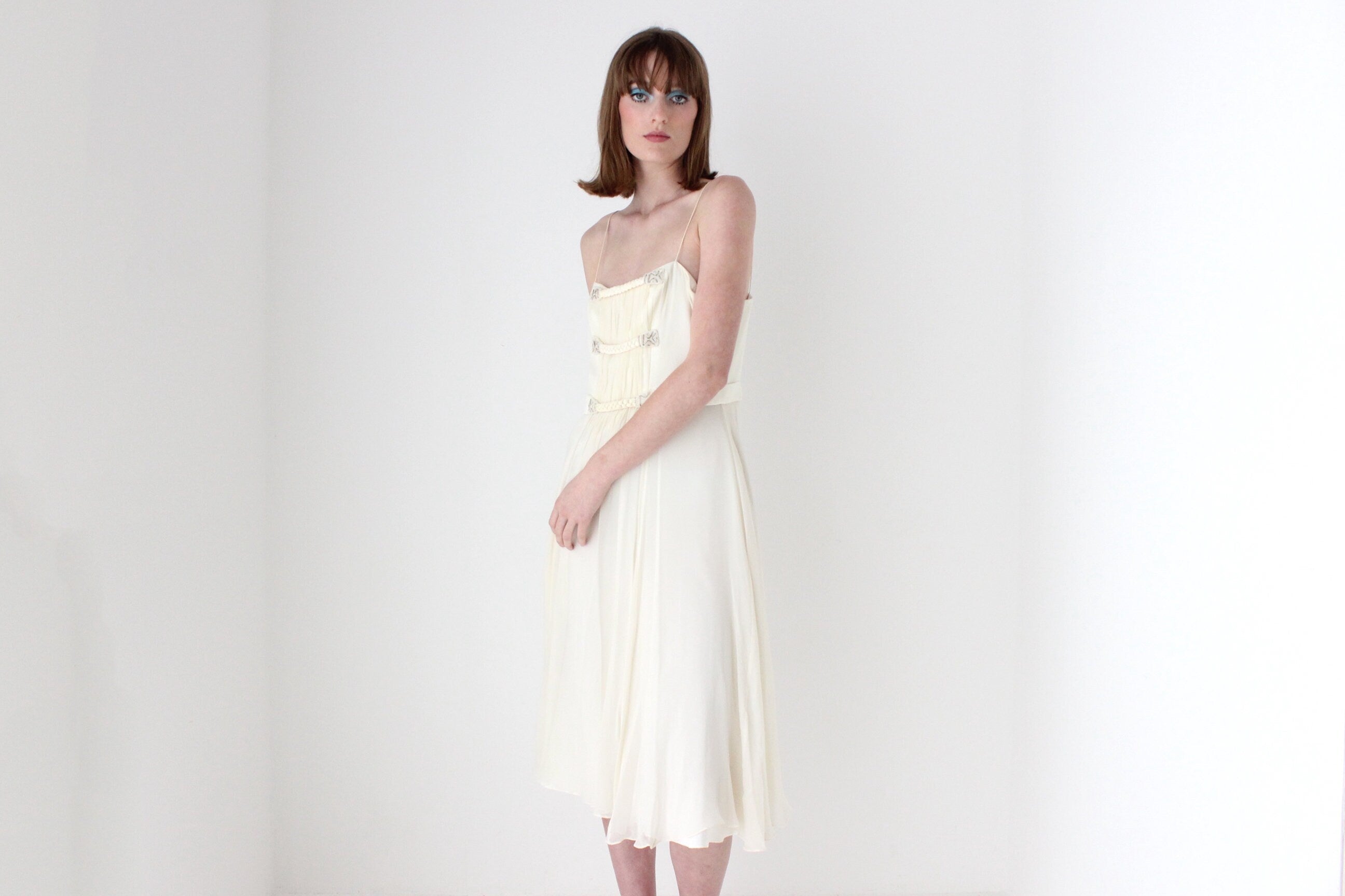 90s Lisa Ho Pure Silk Chiffon Spaghetti Strap Dress
