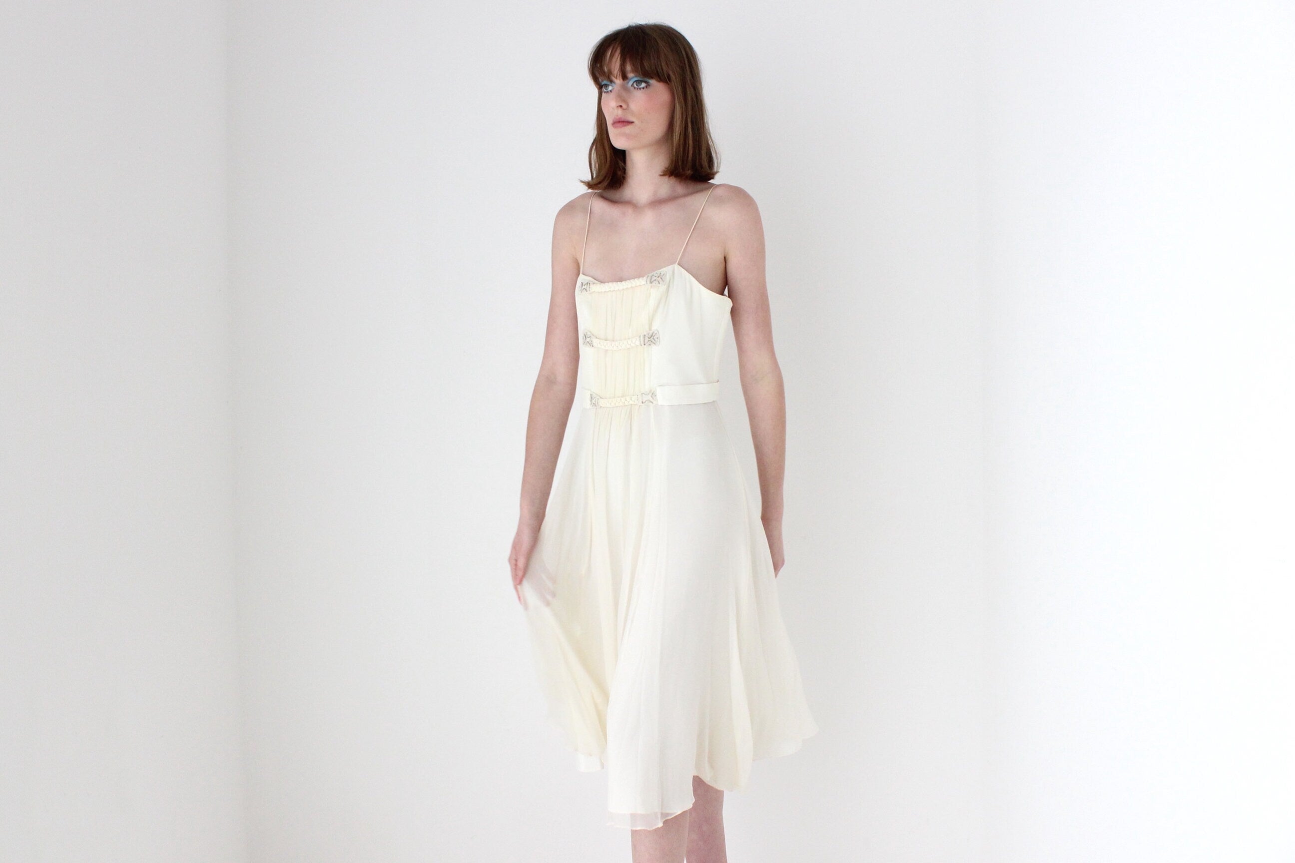 90s Lisa Ho Pure Silk Chiffon Spaghetti Strap Dress