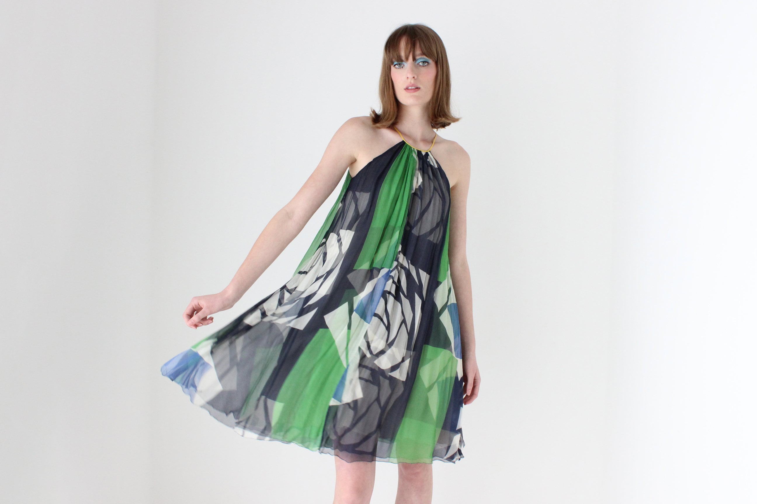 Y2K Designer CATHERINE MALANDRINO Patchwork Silk Trapeze Dress
