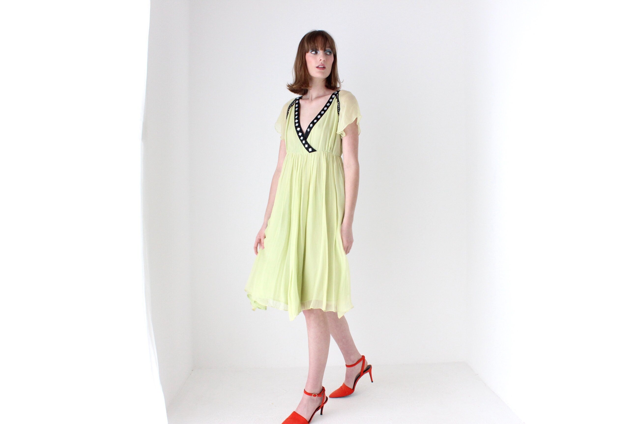2000s CHLOE by Phoebe Philo Pure Silk Chartreuse Babydoll Dress