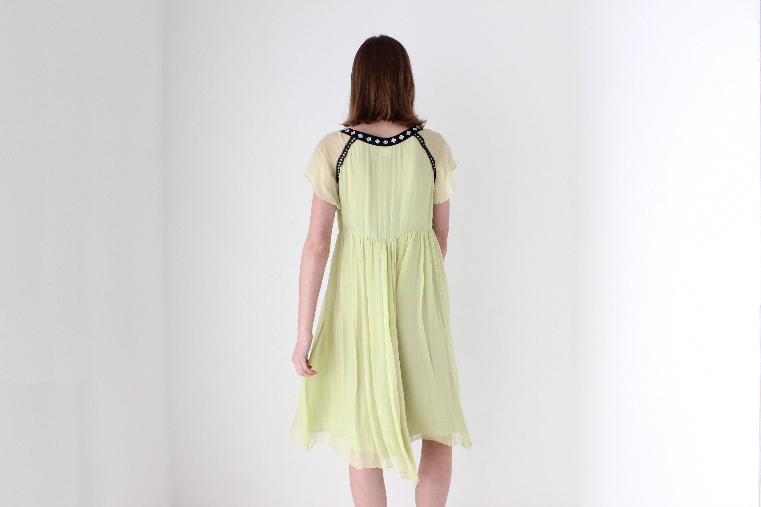 2000s CHLOE by Phoebe Philo Pure Silk Chartreuse Babydoll Dress
