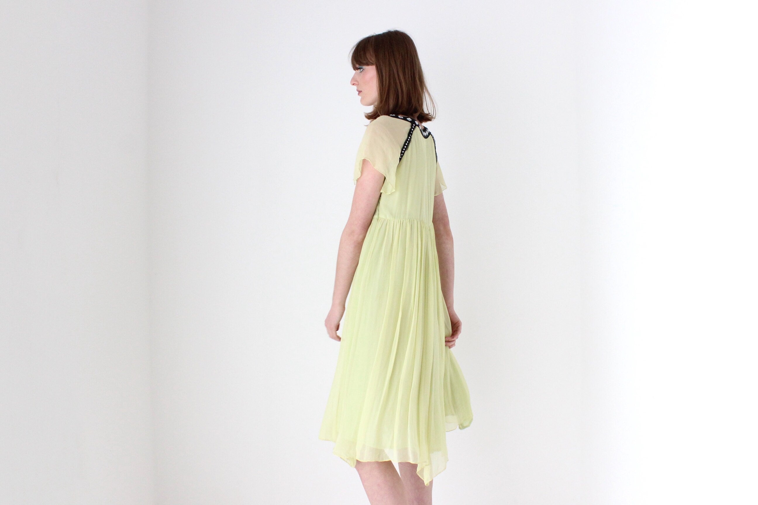 2000s CHLOE by Phoebe Philo Pure Silk Chartreuse Babydoll Dress