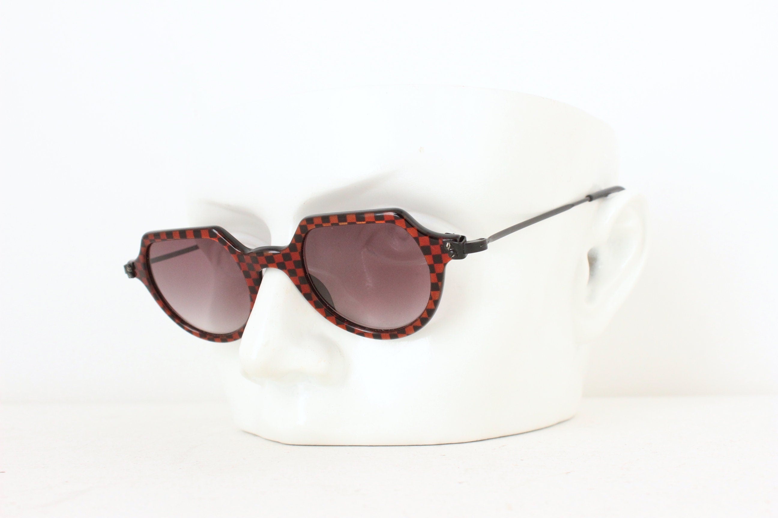 1980s High End French Vintage IDC Eyewear ~ Checkered Unisex Sunglasses