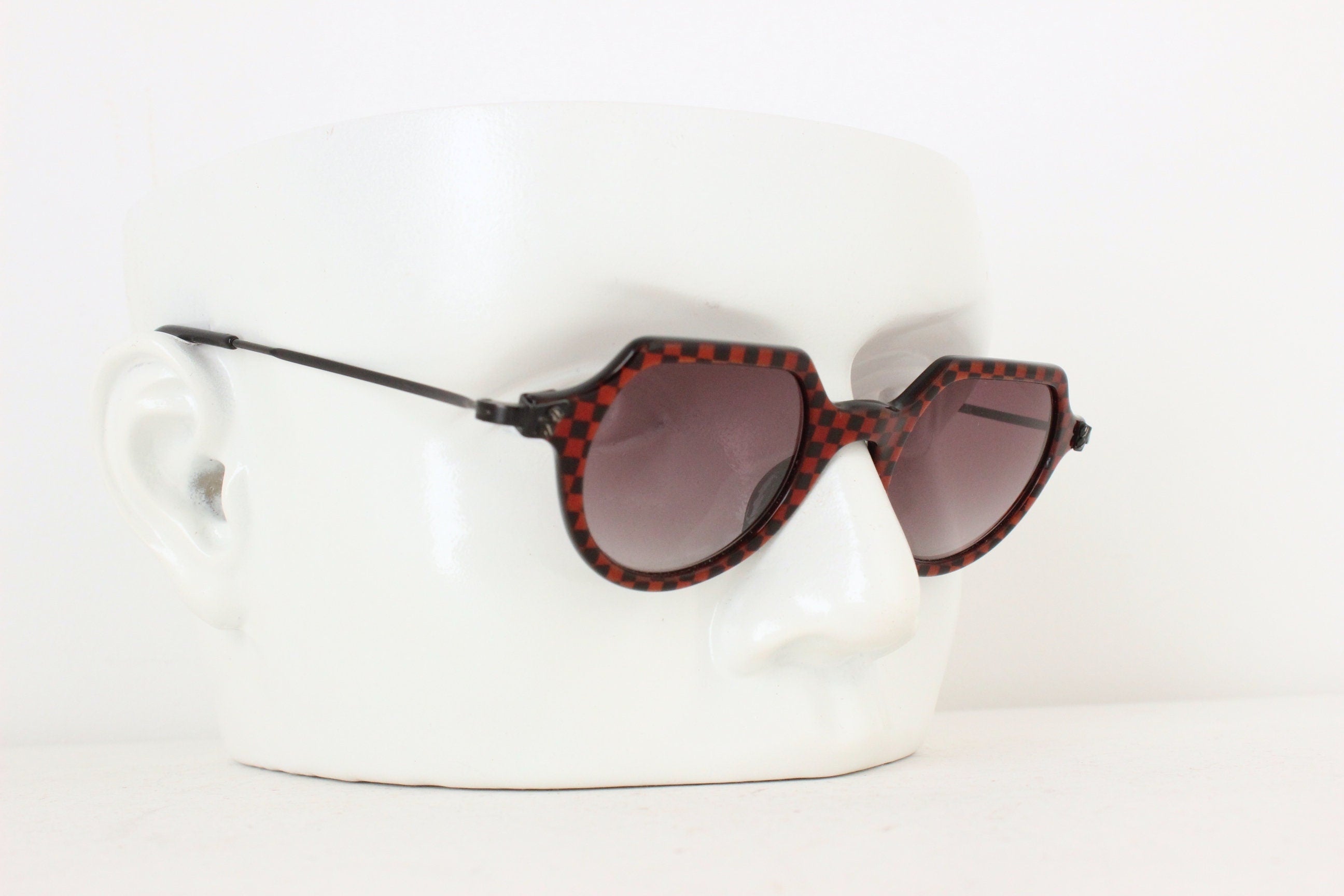1980s High End French Vintage IDC Eyewear ~ Checkered Unisex Sunglasses