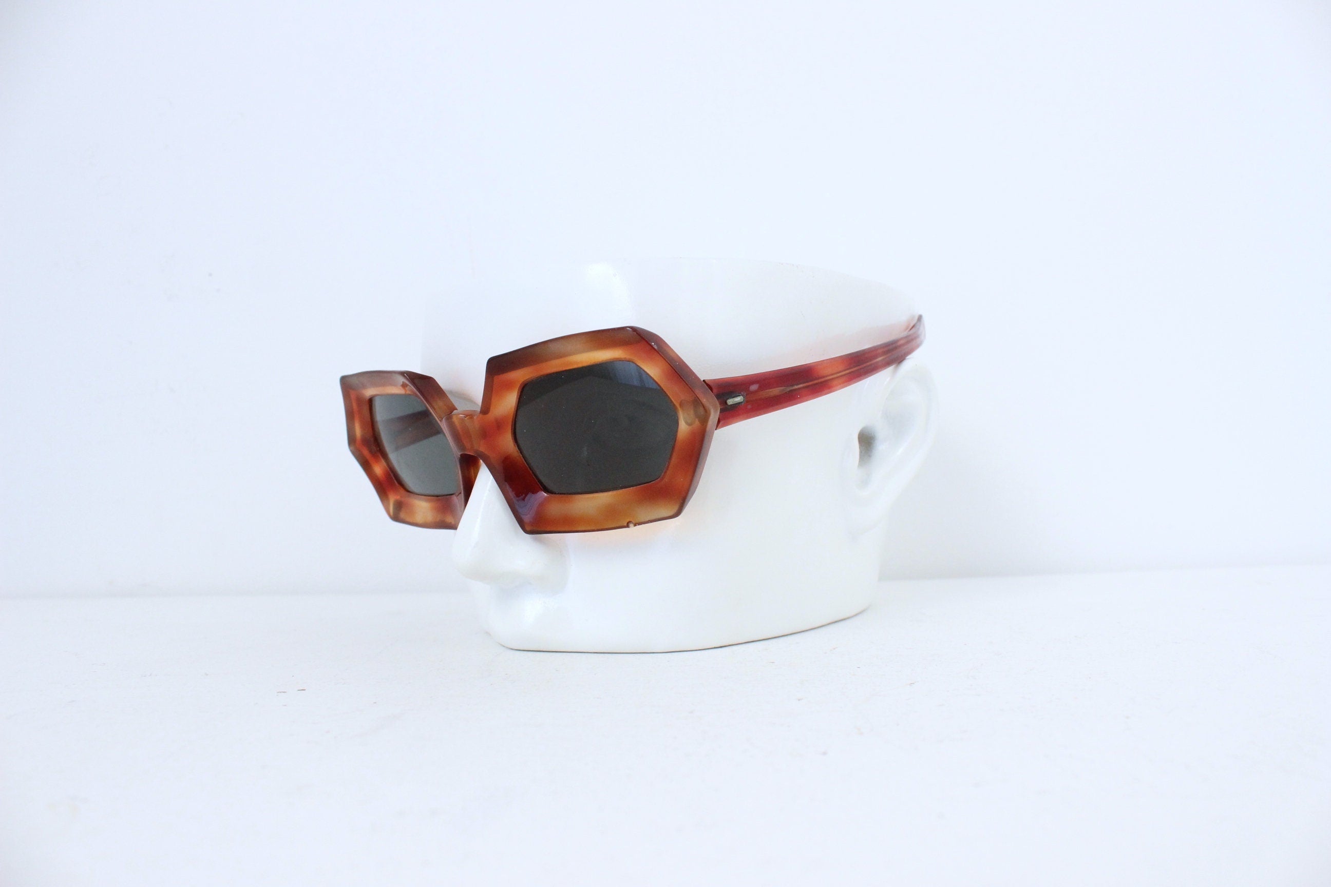 Rare 1960s Hexagonal Tortoiseshell Sunglasses ‘Riviera’ - by Michel Brevet, Handmade France