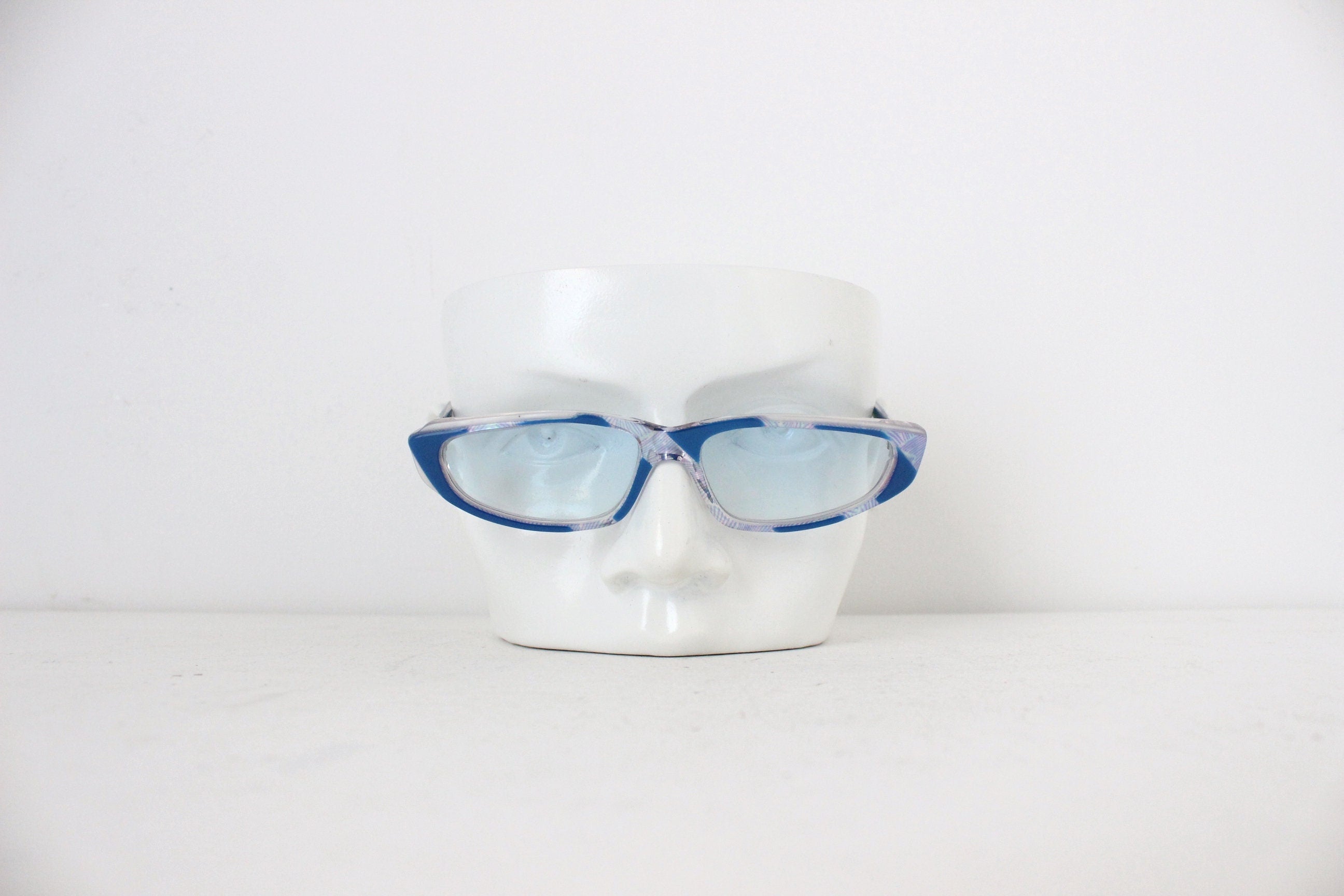 Wild 1980s French Vintage Blue Cat Eyes