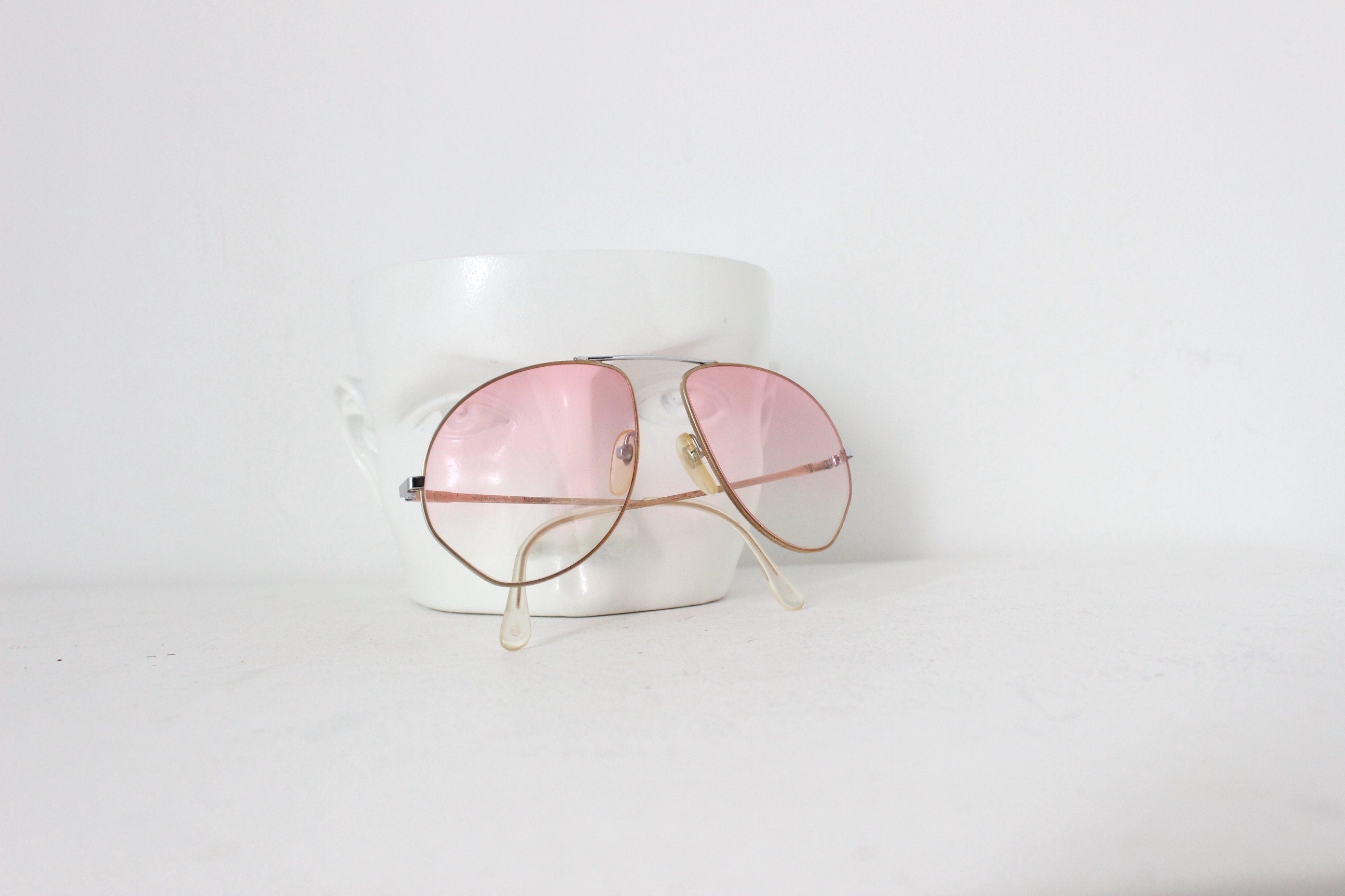 80s French Vintage Nouvelle Ligne Pink Lens Oversized Aviators
