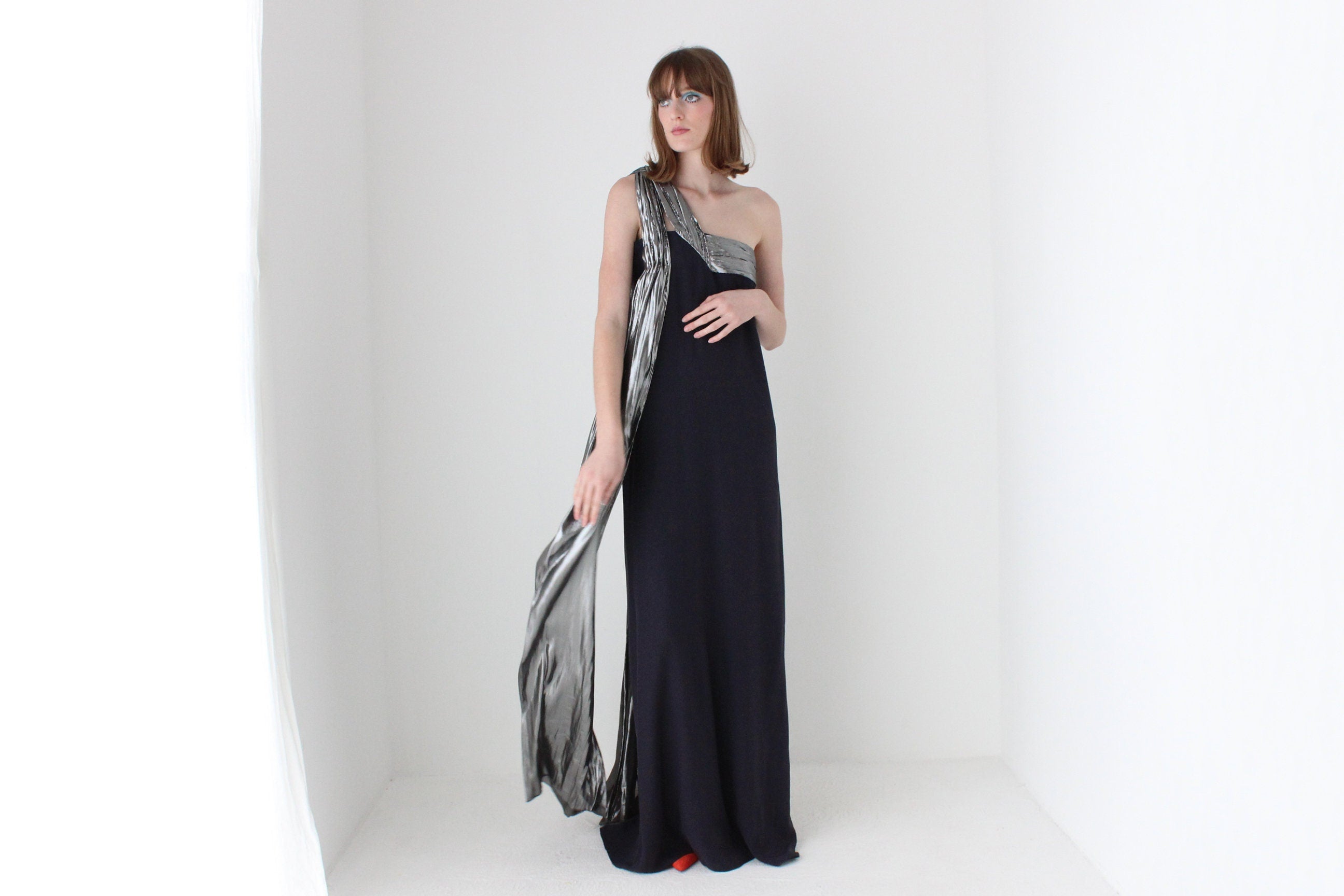 Heavenly 90s Lisa Ho Midnight Silk Avant Garde Formal Gown