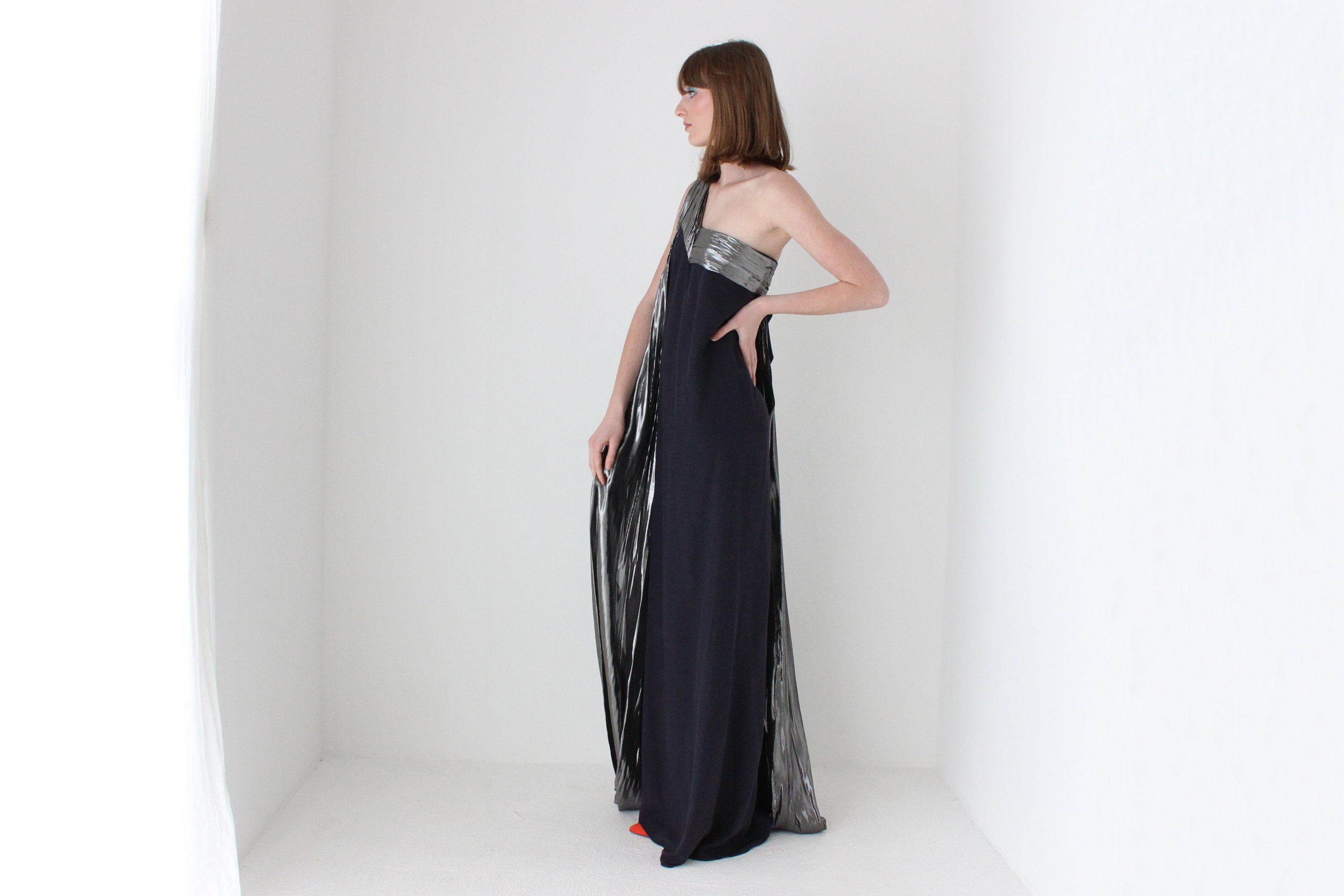 Heavenly 90s Lisa Ho Midnight Silk Avant Garde Formal Gown