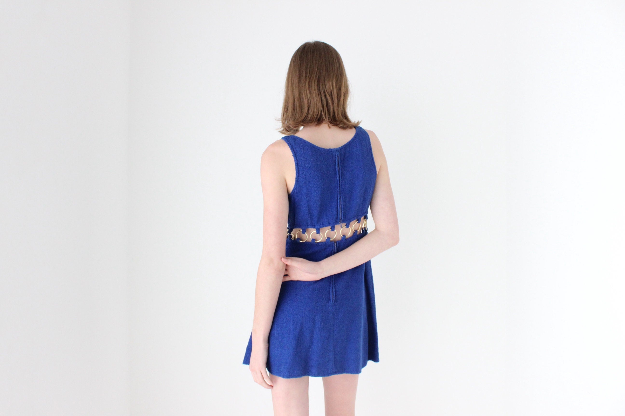 70s French Vintage Towelling Mini w/ Gold O-Ring Cut Outs