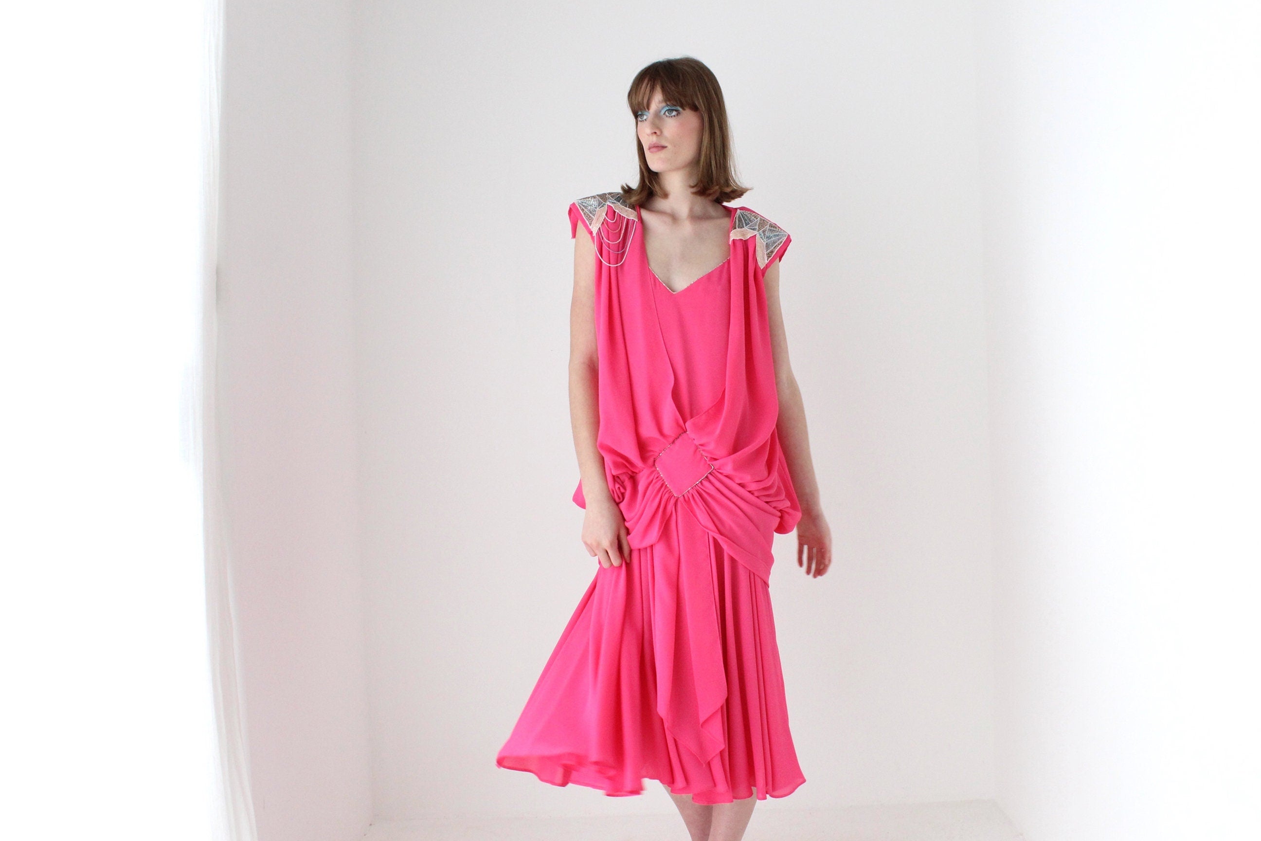 Maximalist 80s Gucci Vibe Dramatic Draped Puff Party Dress