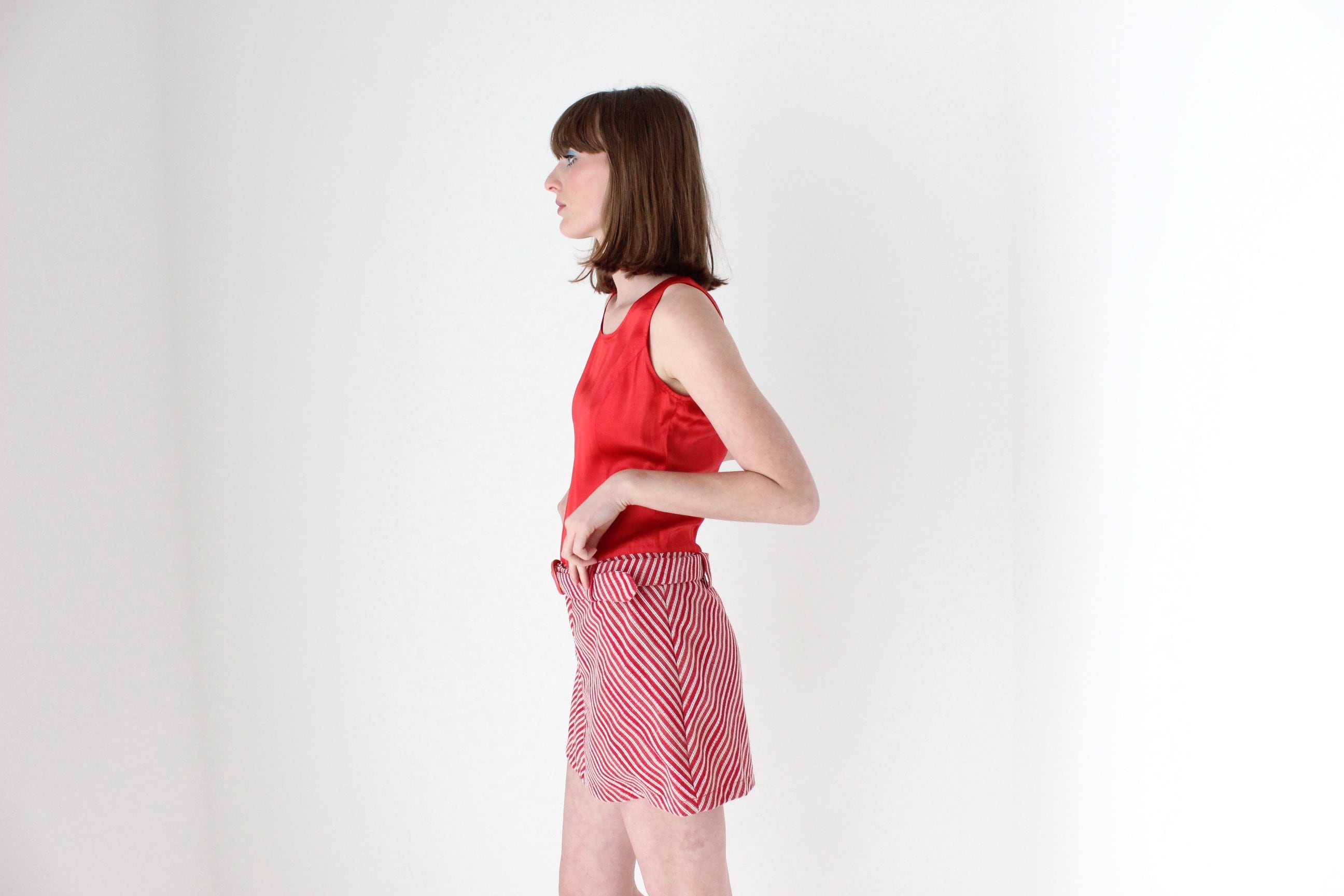70s Mod A-Line Chevron Mini Dress w/ Matching Belt