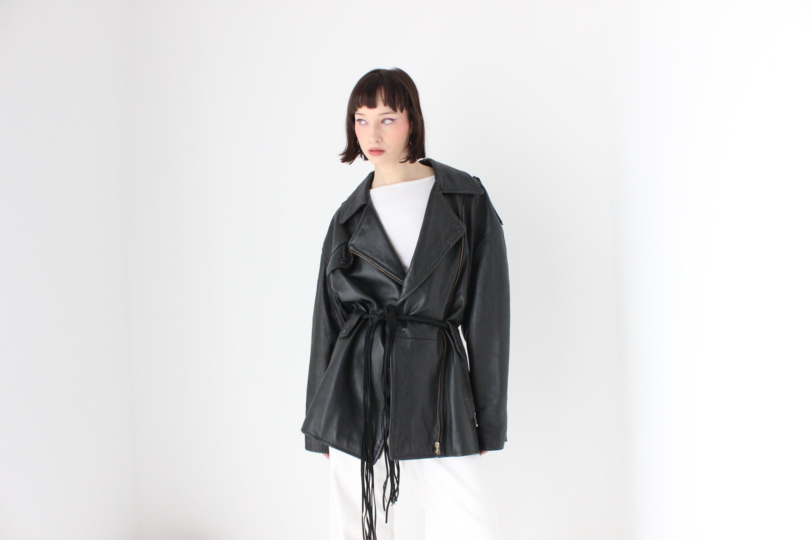 Oversized XXL 90s Boyfriend {Genuine Leather} Boxy Moto Jacket