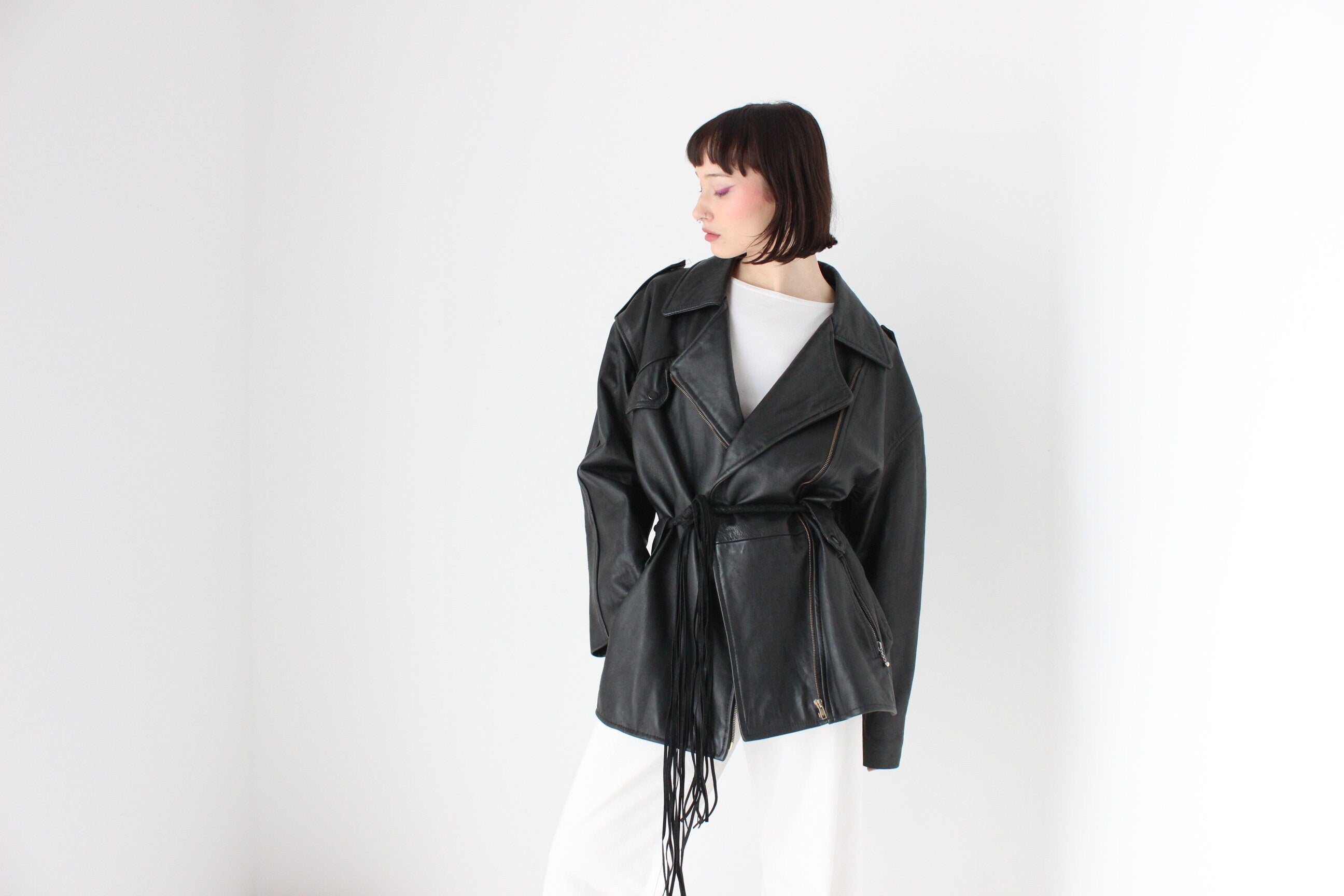 Oversized XXL 90s Boyfriend {Genuine Leather} Boxy Moto Jacket