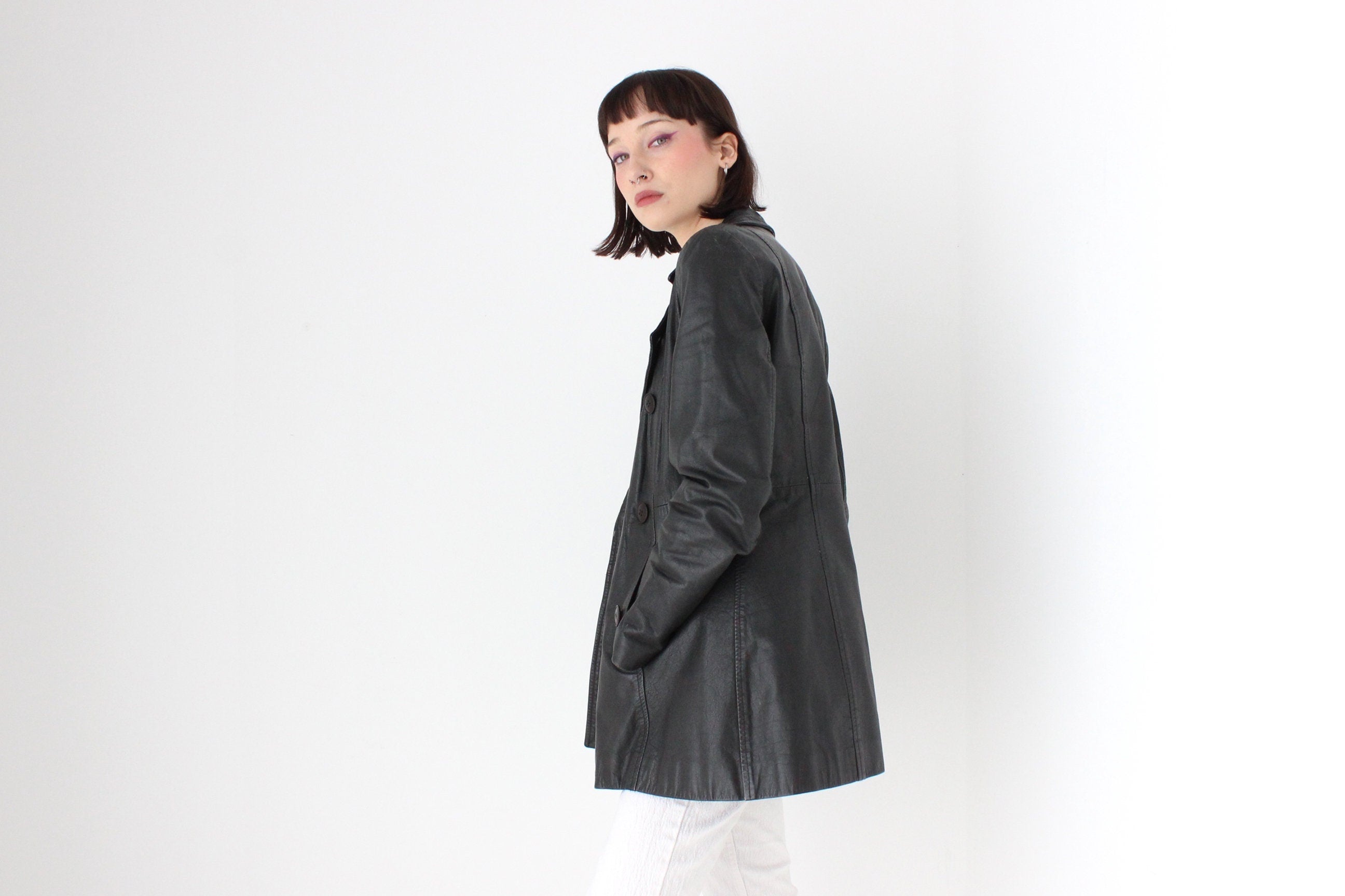90s Goth Grunge Double Breasted Button Up Pea Coat