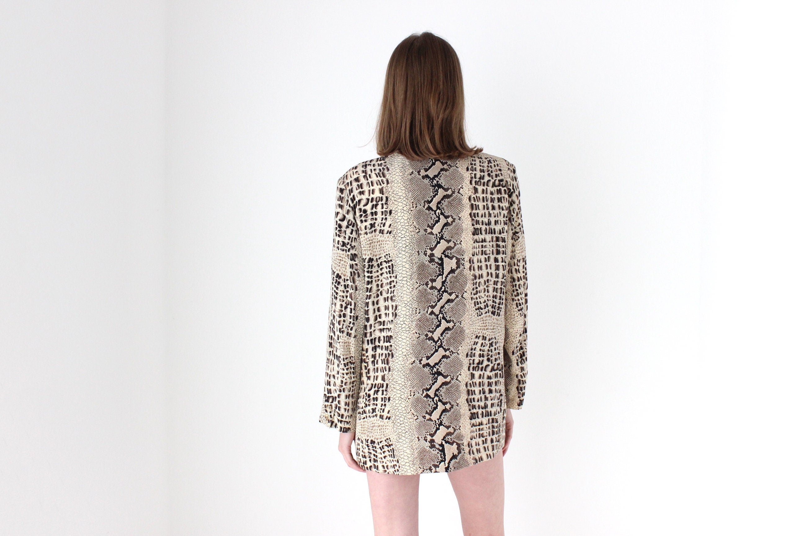 90s {Pure Silk} Snakeskin Print Boxy Blazer Mini