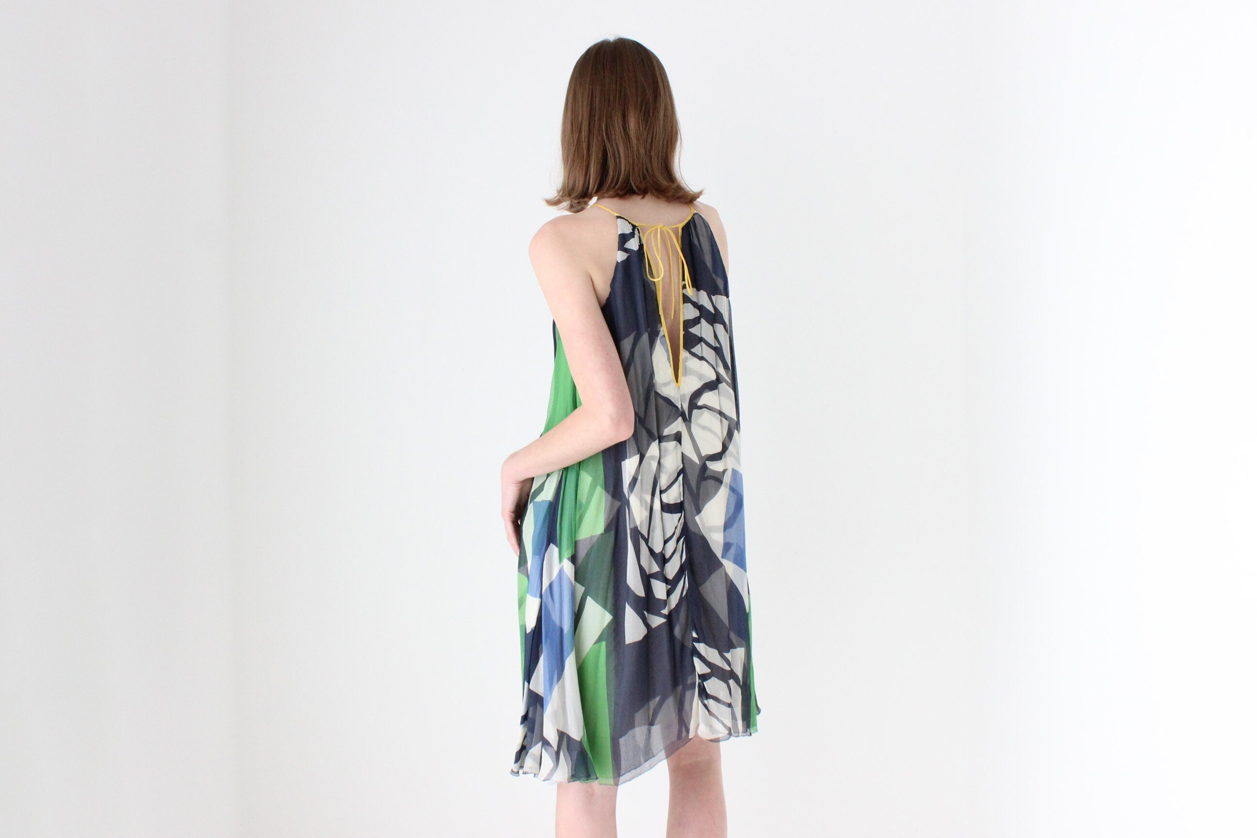 Y2K Designer CATHERINE MALANDRINO Patchwork Silk Trapeze Dress