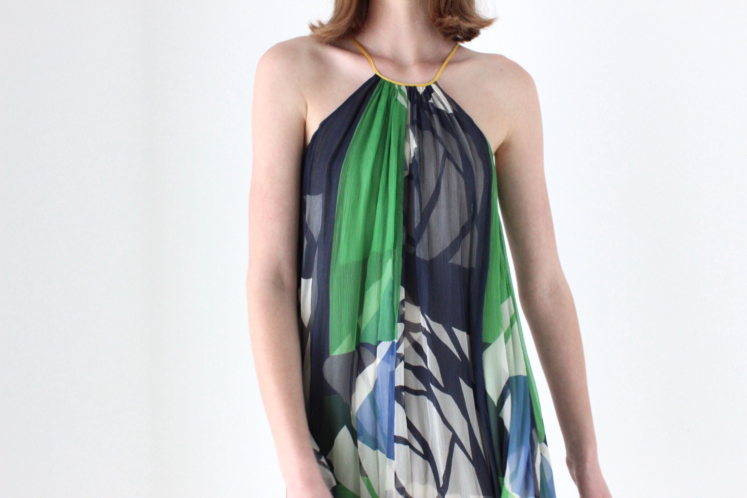 Y2K Designer CATHERINE MALANDRINO Patchwork Silk Trapeze Dress