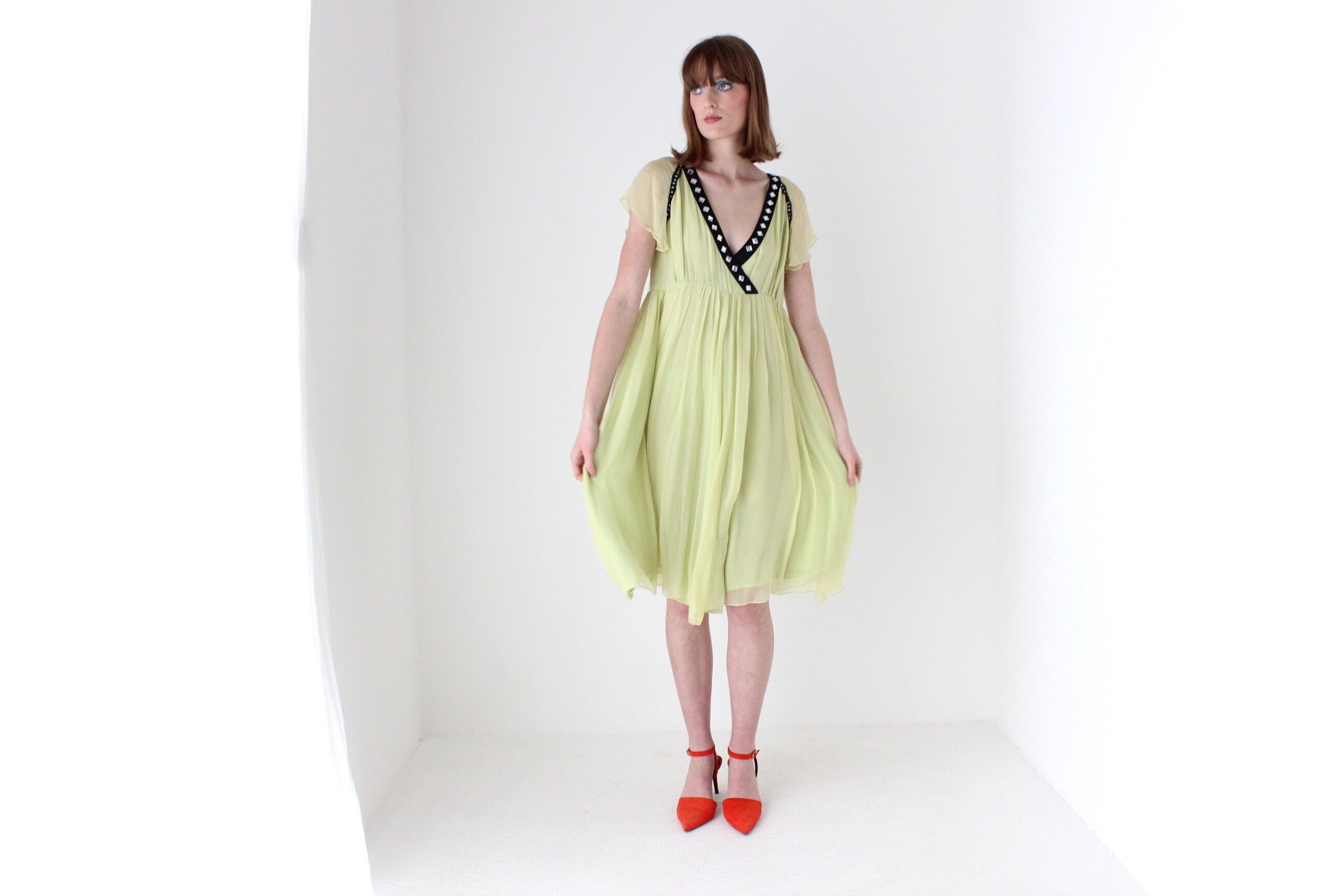 2000s CHLOE by Phoebe Philo Pure Silk Chartreuse Babydoll Dress