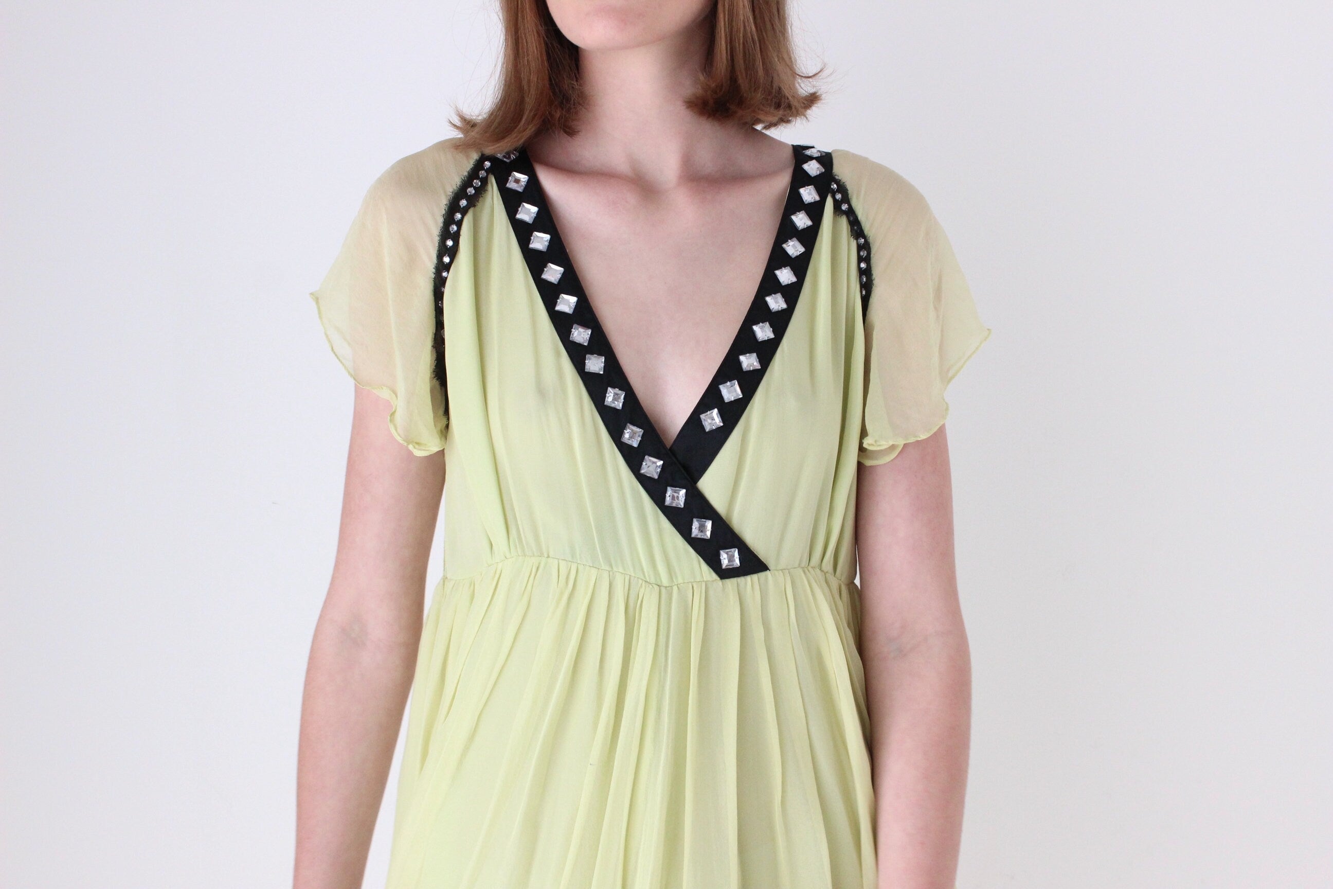 2000s CHLOE by Phoebe Philo Pure Silk Chartreuse Babydoll Dress