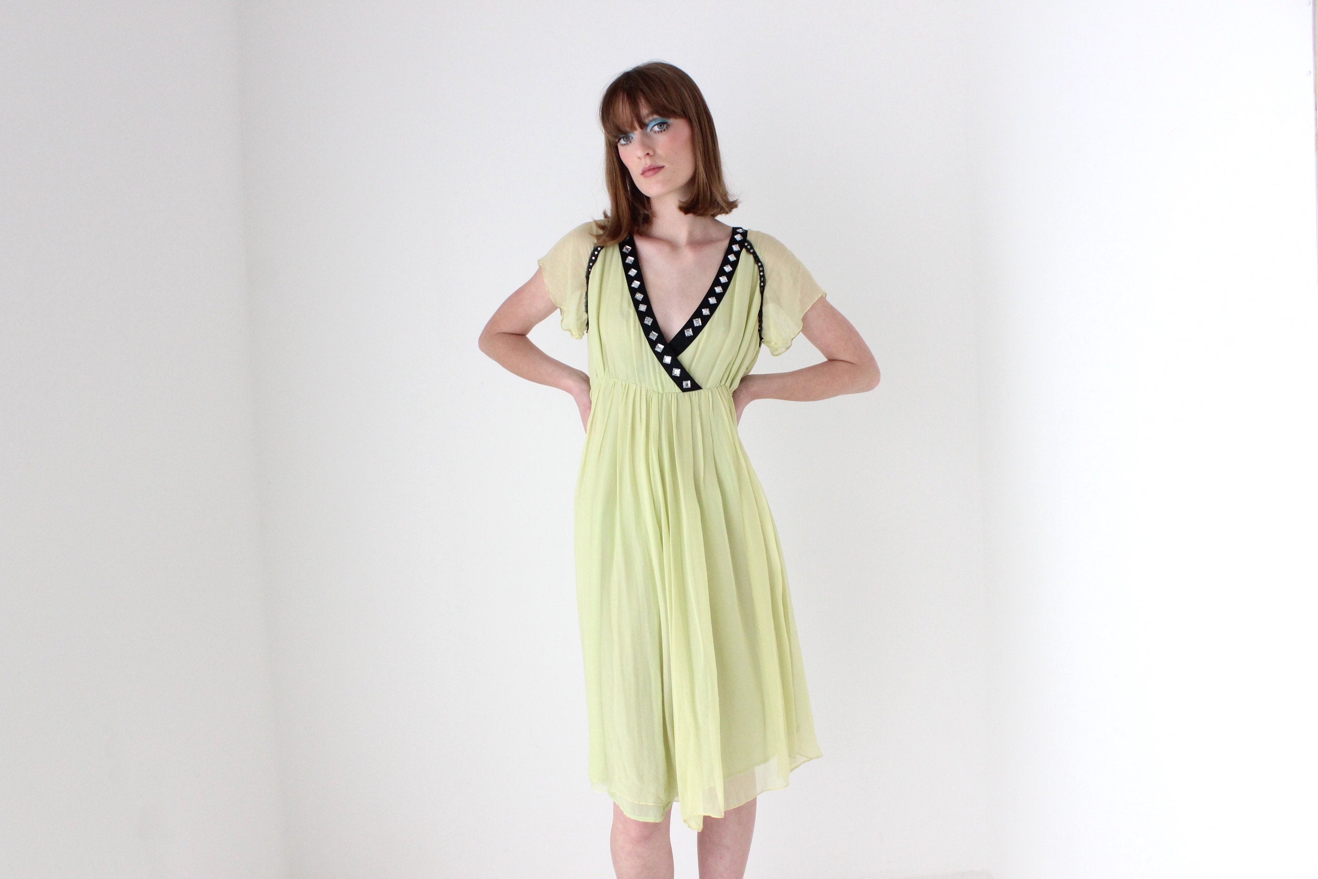 2000s CHLOE by Phoebe Philo Pure Silk Chartreuse Babydoll Dress