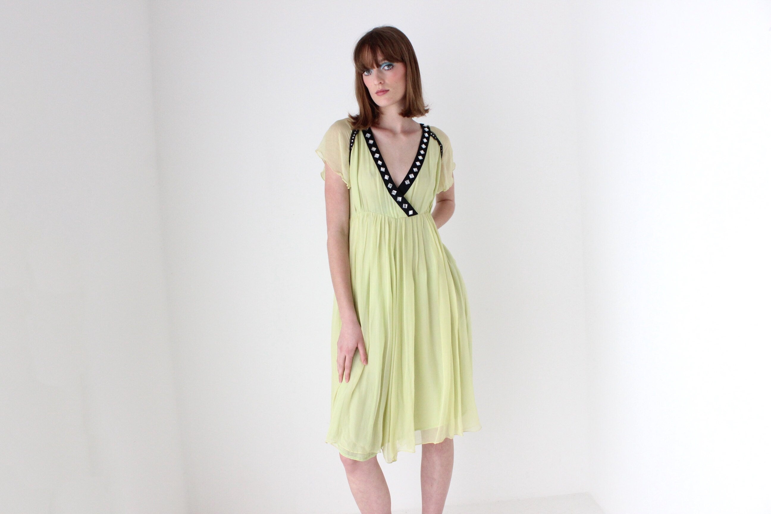 2000s CHLOE by Phoebe Philo Pure Silk Chartreuse Babydoll Dress