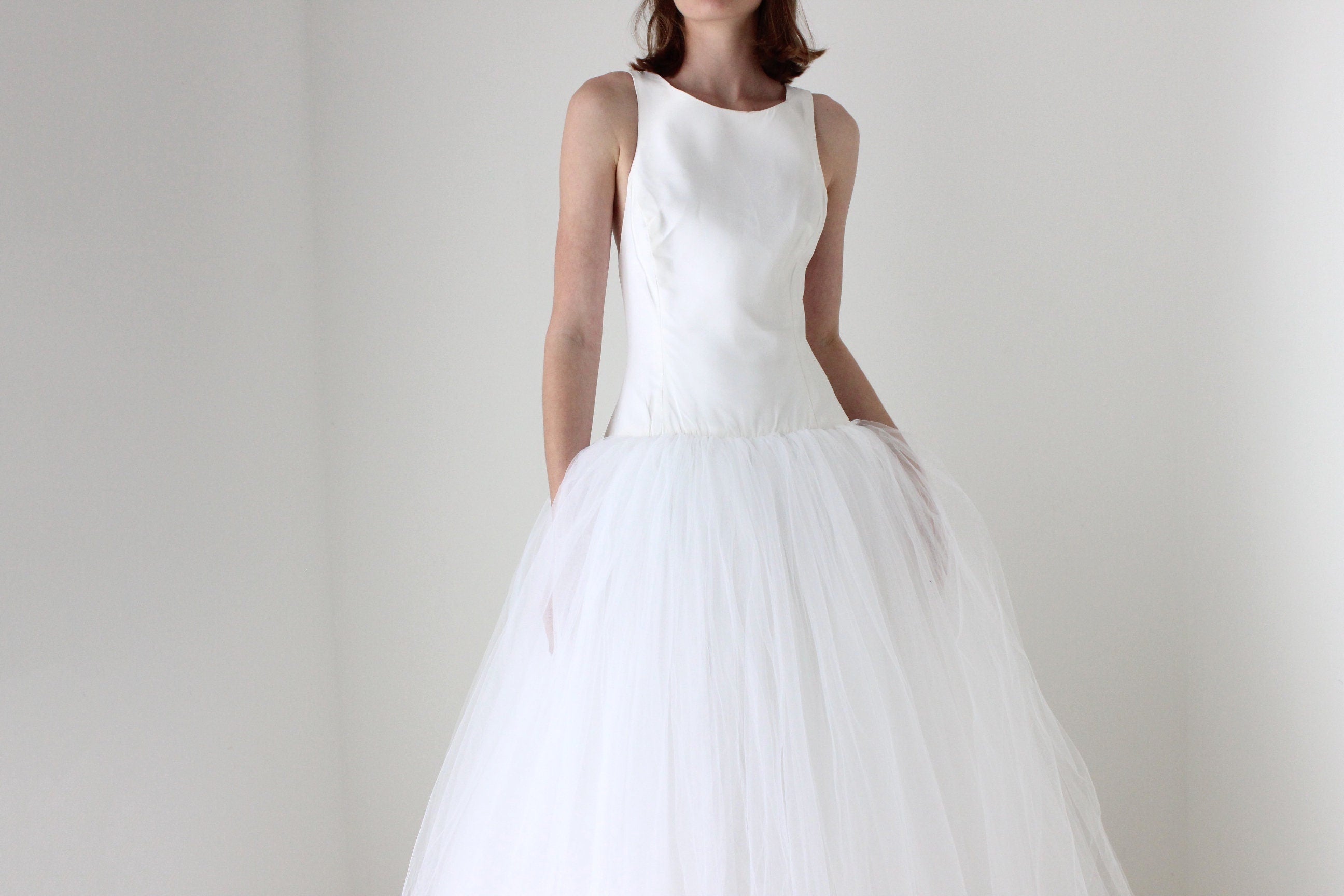 90s Custom Made Bridal - High Neck & Voluminous Tulle Wedding Gown