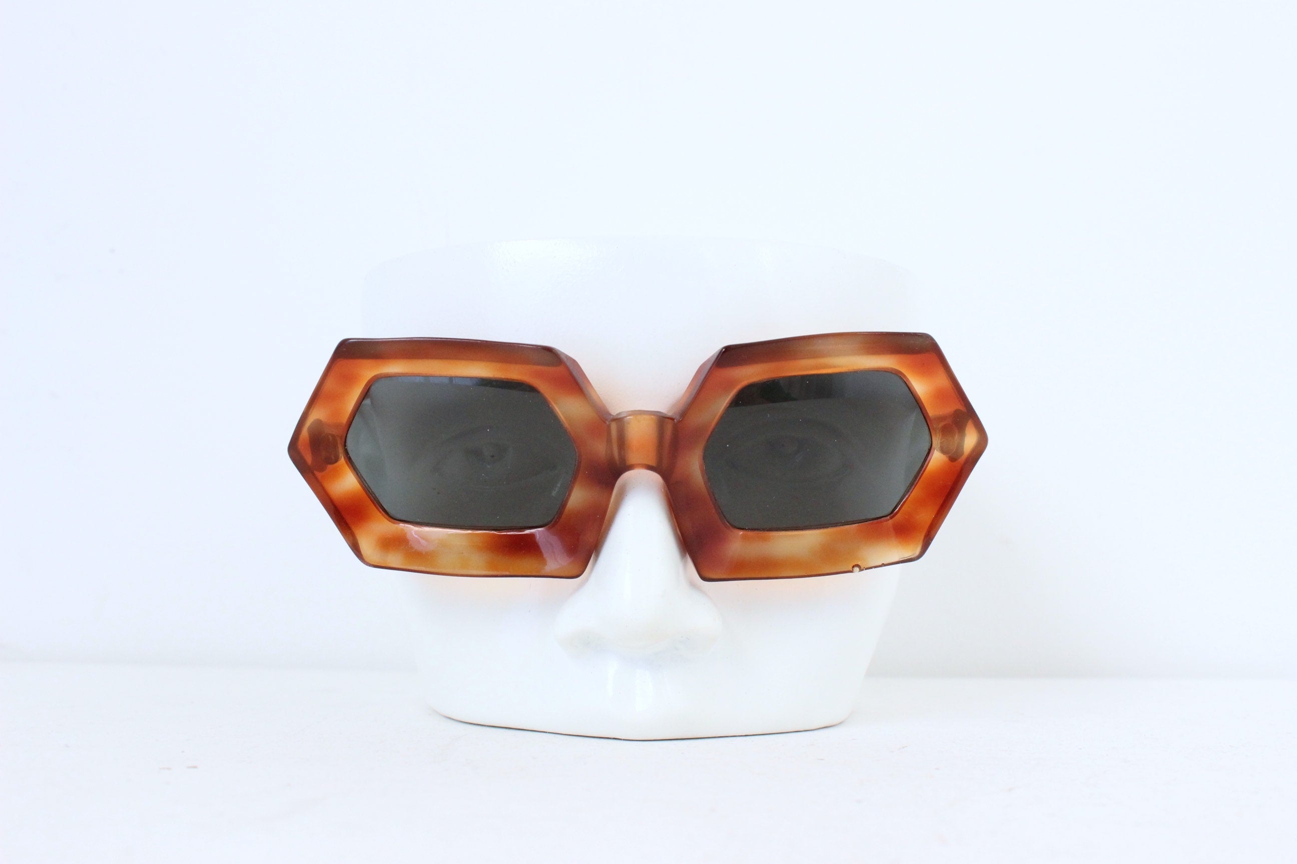 Rare 1960s Hexagonal Tortoiseshell Sunglasses ‘Riviera’ - by Michel Brevet, Handmade France