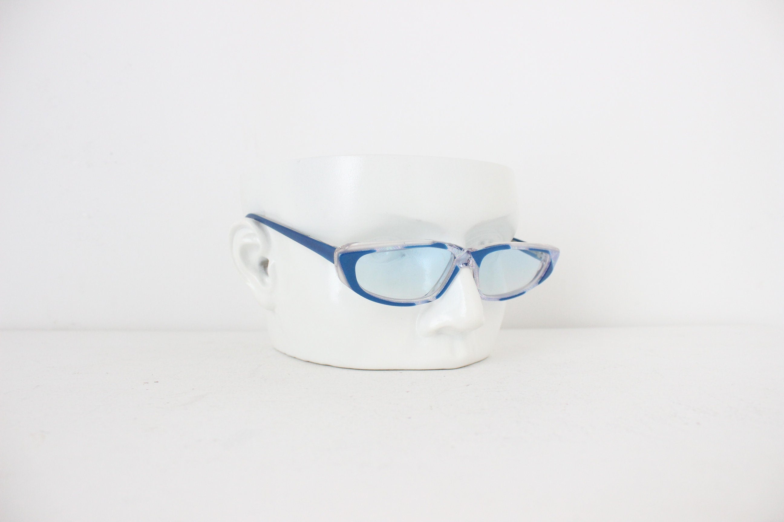 Wild 1980s French Vintage Blue Cat Eyes