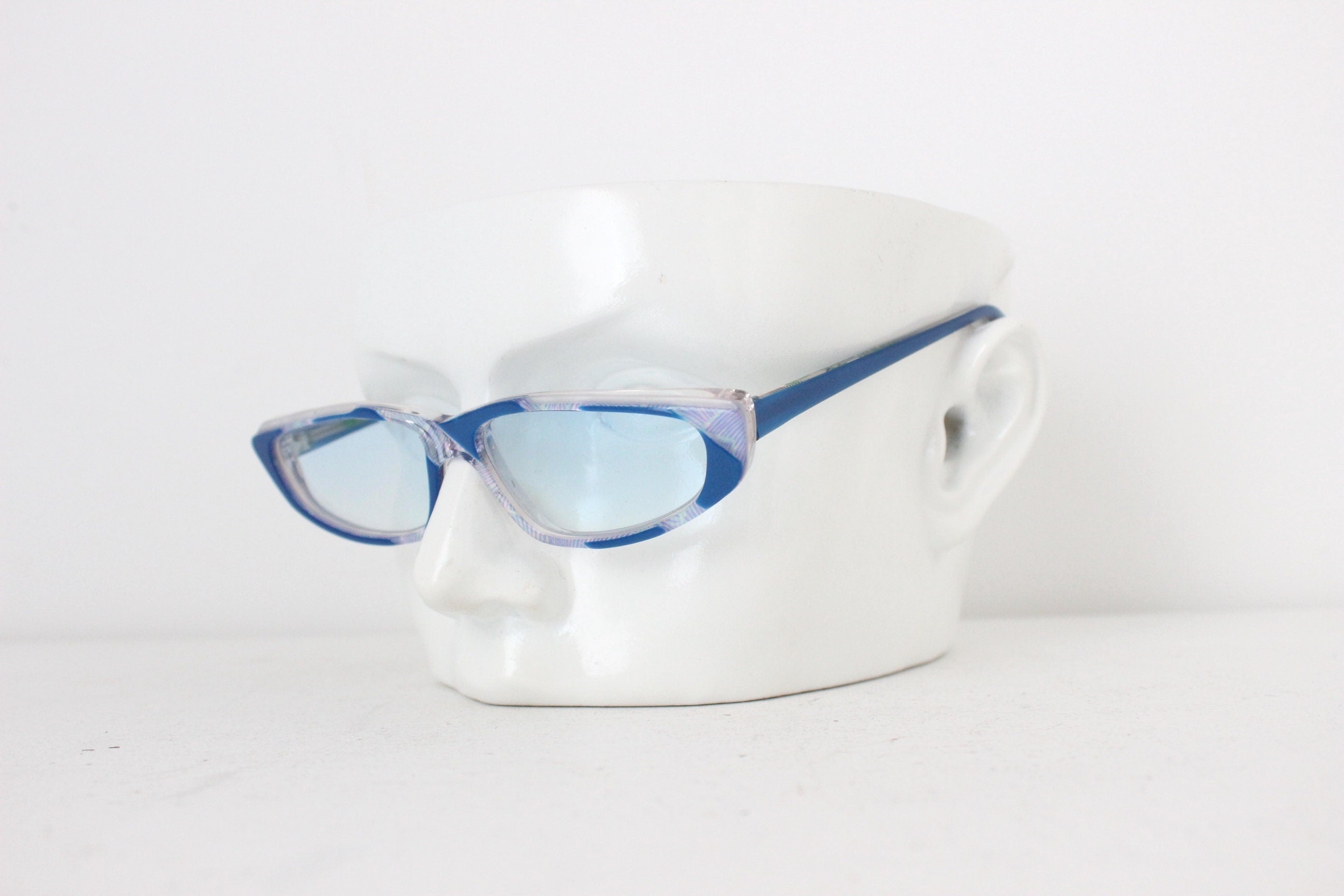 Wild 1980s French Vintage Blue Cat Eyes