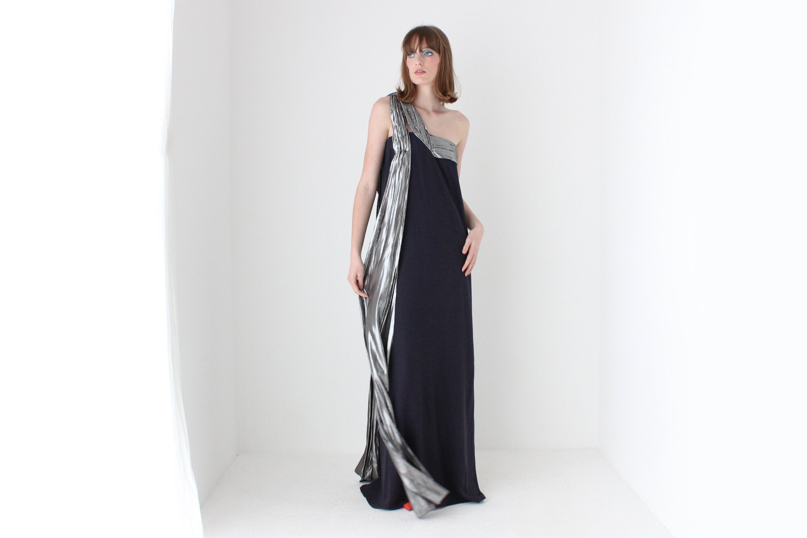 Heavenly 90s Lisa Ho Midnight Silk Avant Garde Formal Gown