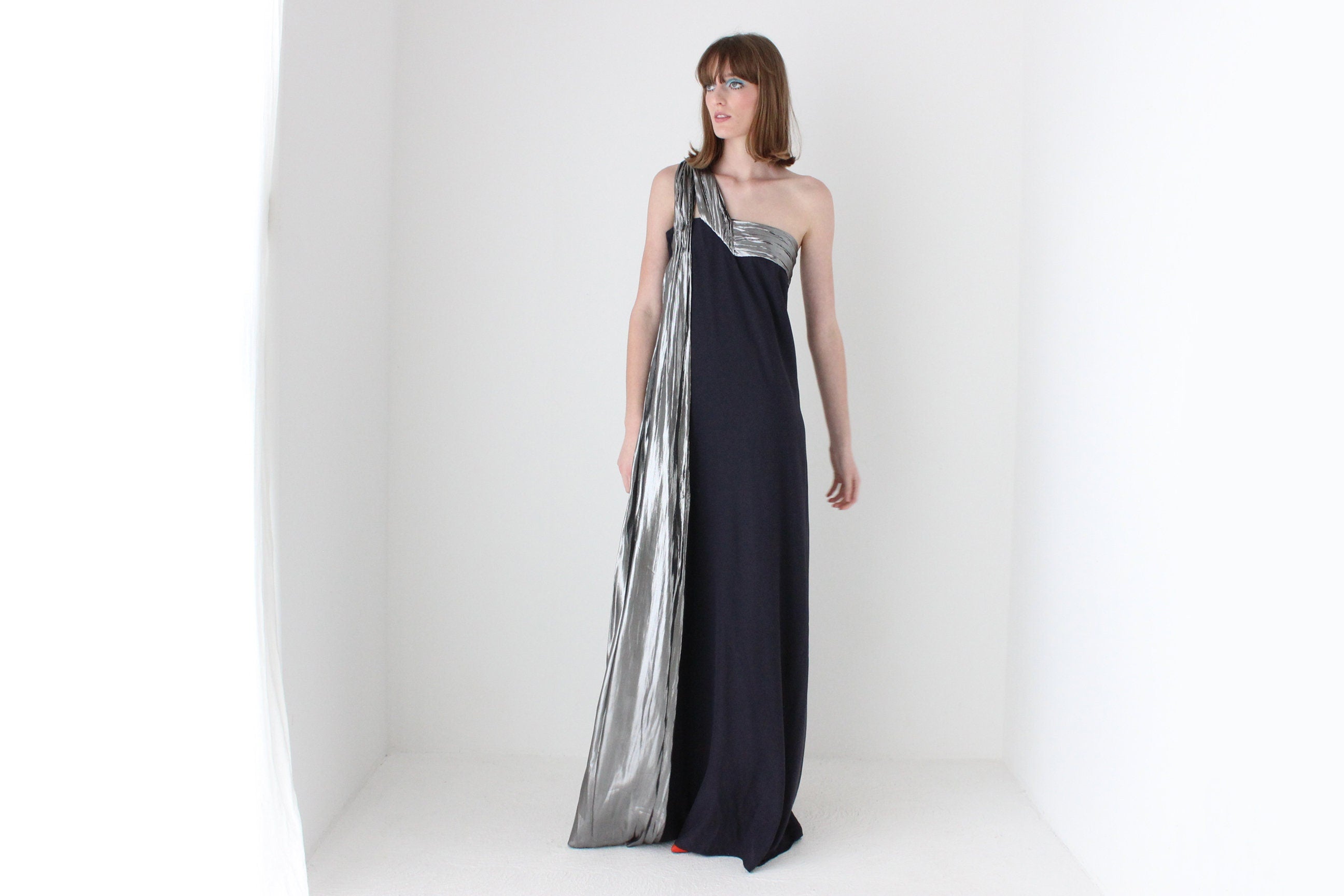 Heavenly 90s Lisa Ho Midnight Silk Avant Garde Formal Gown