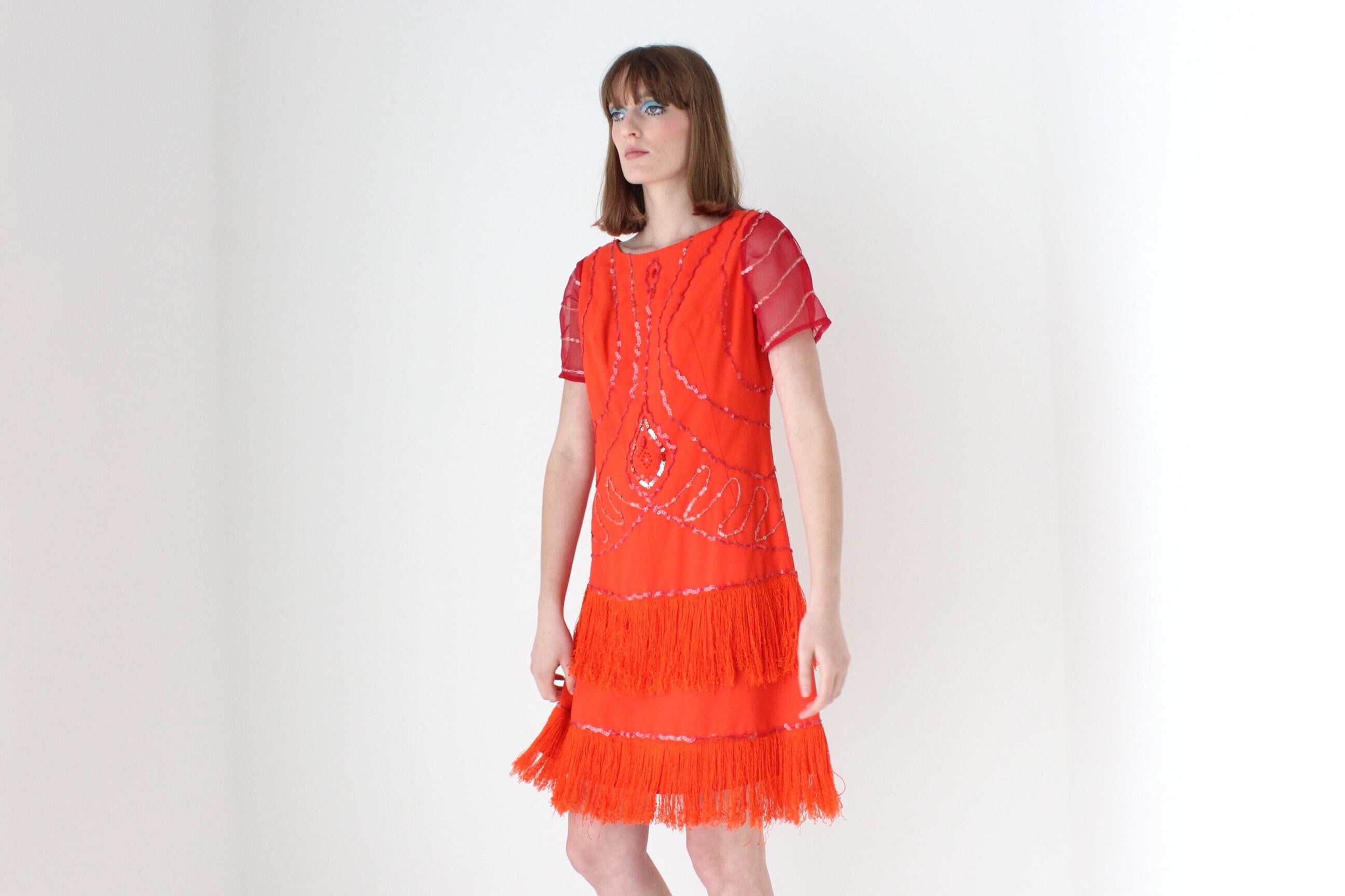 80s does 20s Fringe Burlesque Dress