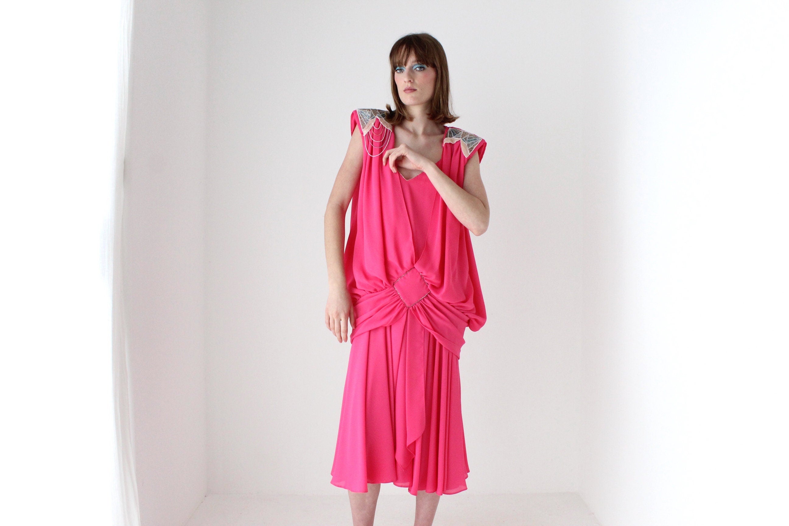 Maximalist 80s Gucci Vibe Dramatic Draped Puff Party Dress