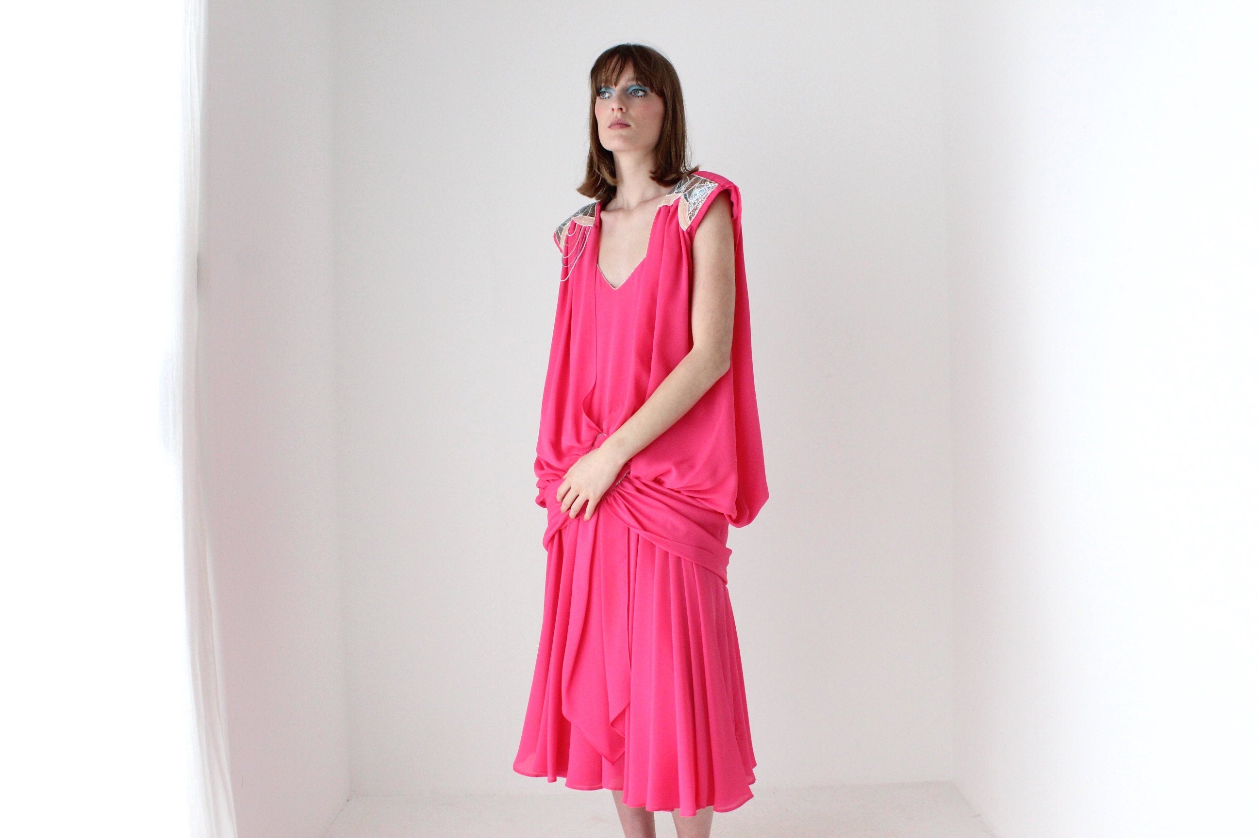 Maximalist 80s Gucci Vibe Dramatic Draped Puff Party Dress