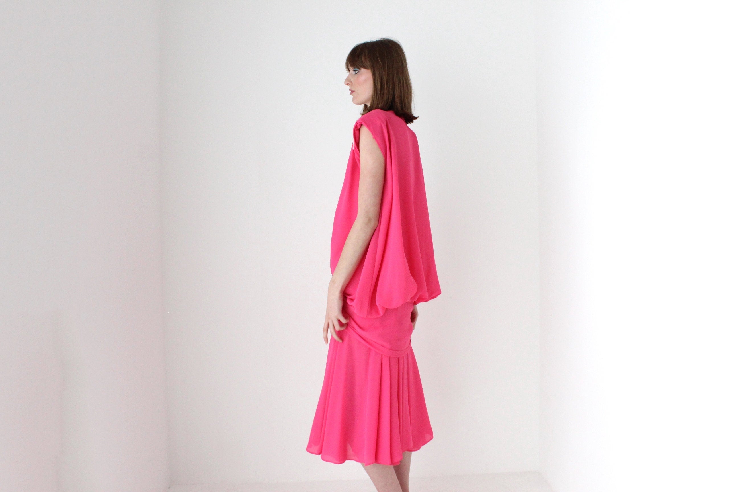 Maximalist 80s Gucci Vibe Dramatic Draped Puff Party Dress