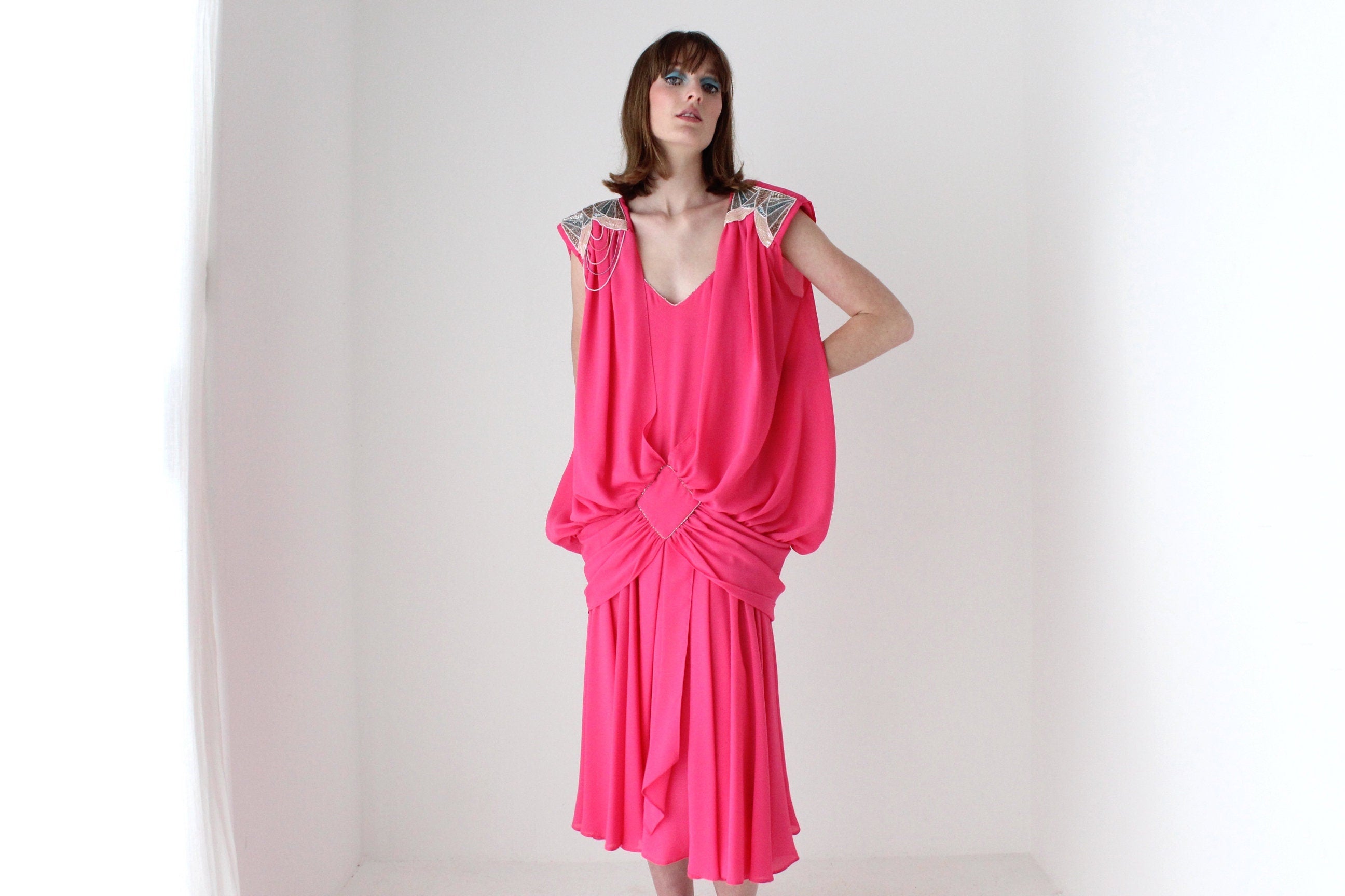 Maximalist 80s Gucci Vibe Dramatic Draped Puff Party Dress