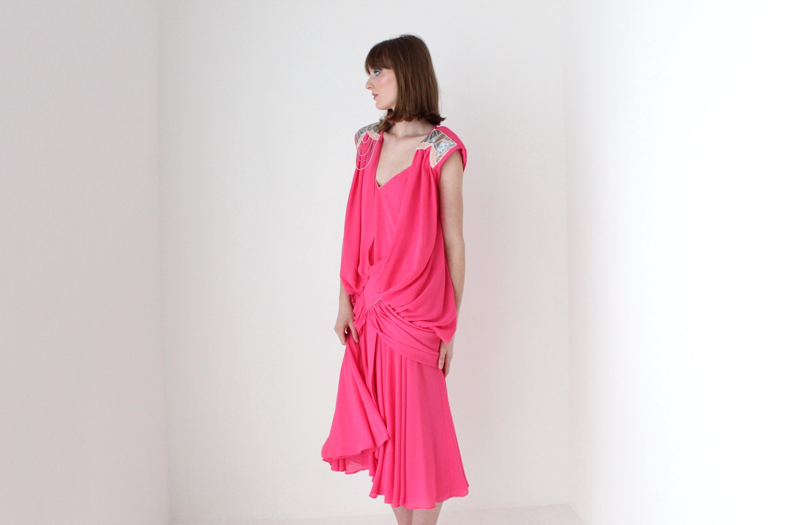 Maximalist 80s Gucci Vibe Dramatic Draped Puff Party Dress