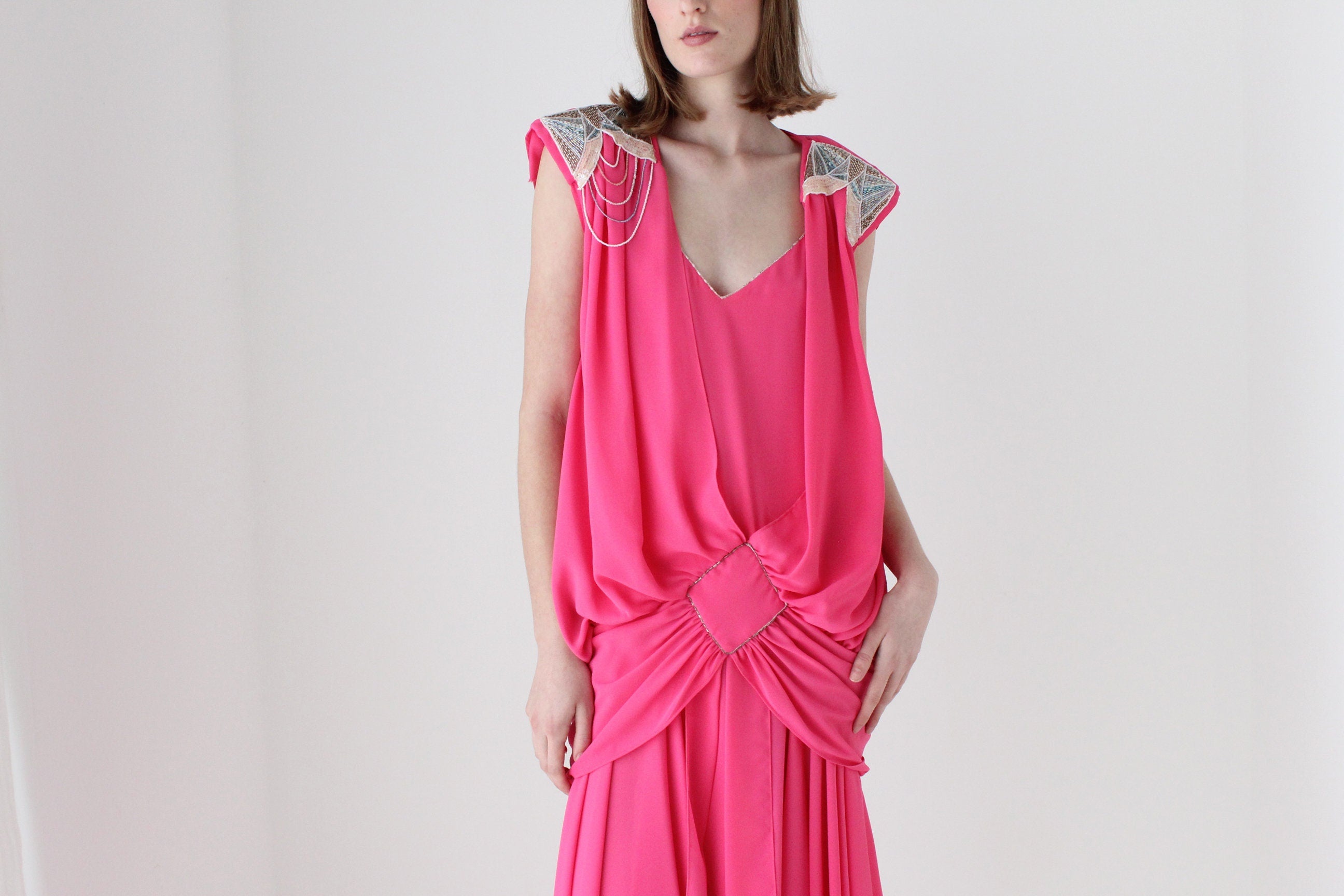 Maximalist 80s Gucci Vibe Dramatic Draped Puff Party Dress
