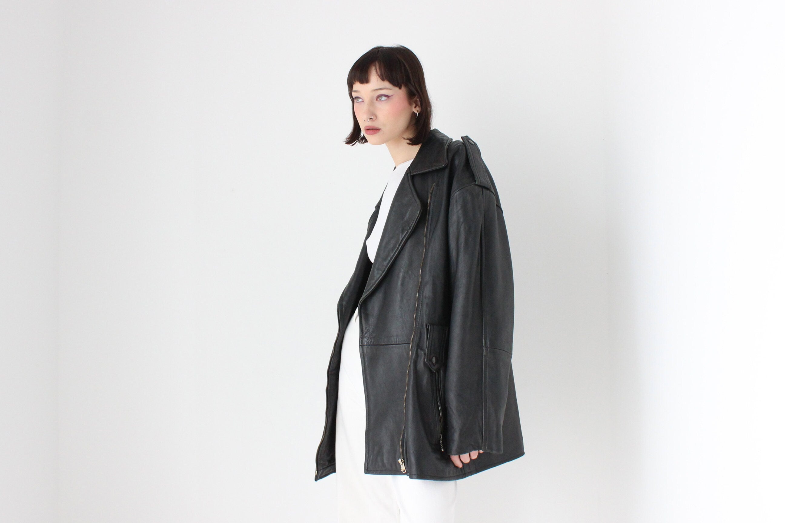 Oversized XXL 90s Boyfriend {Genuine Leather} Boxy Moto Jacket