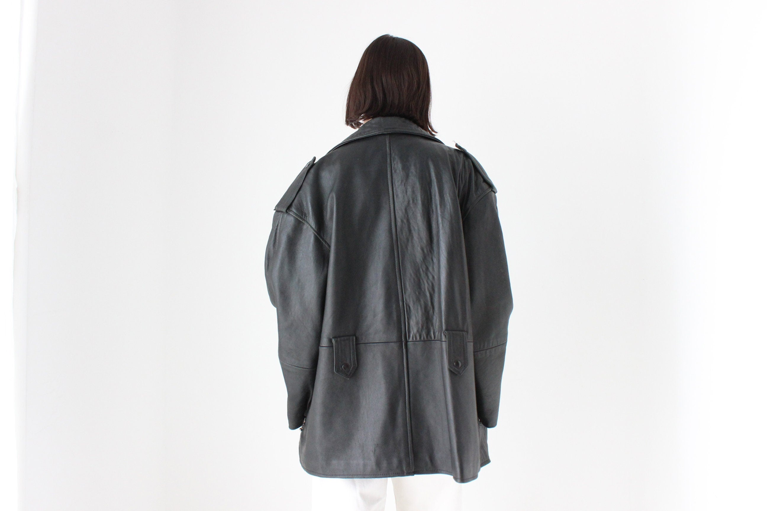 Oversized XXL 90s Boyfriend {Genuine Leather} Boxy Moto Jacket