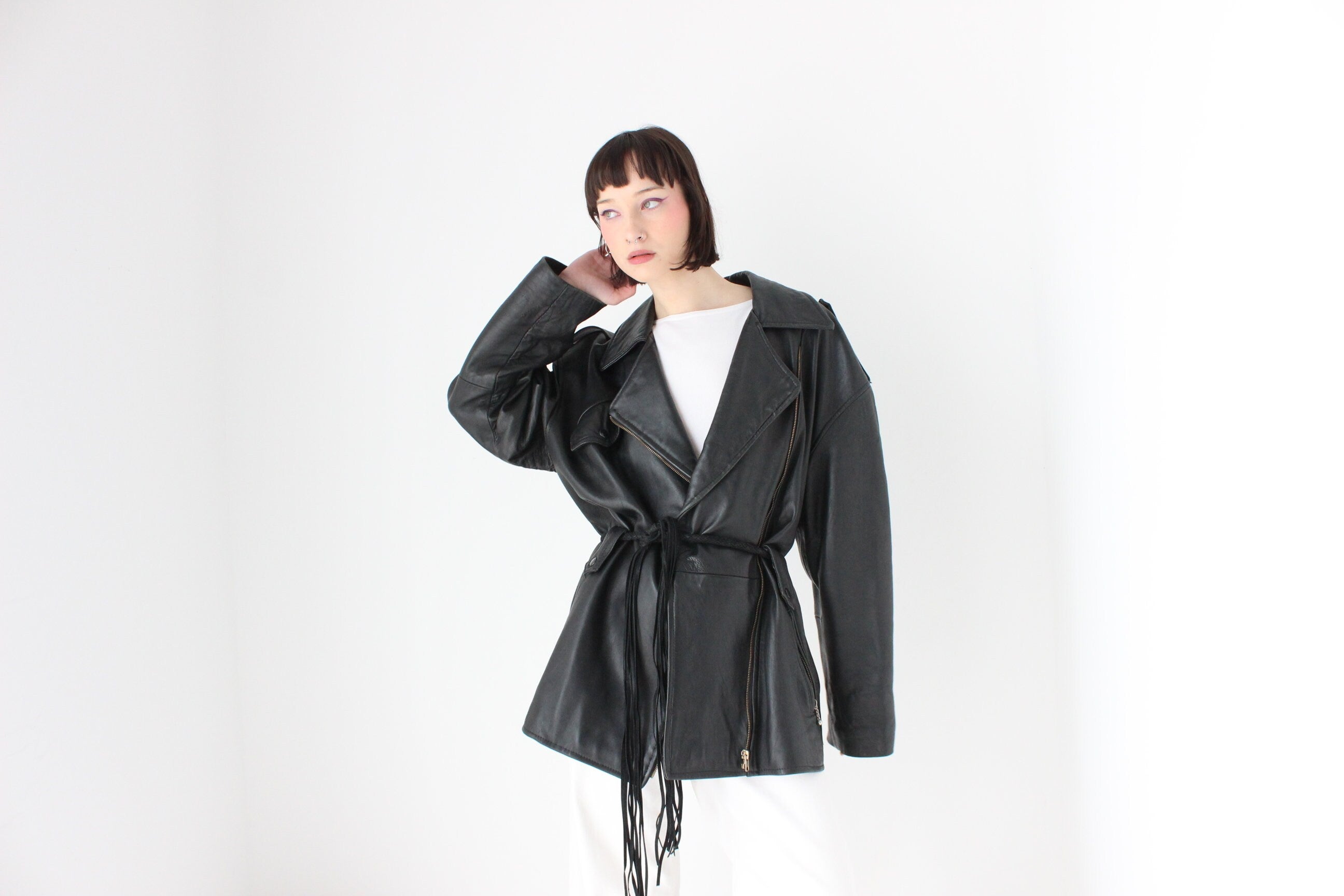 Oversized XXL 90s Boyfriend {Genuine Leather} Boxy Moto Jacket