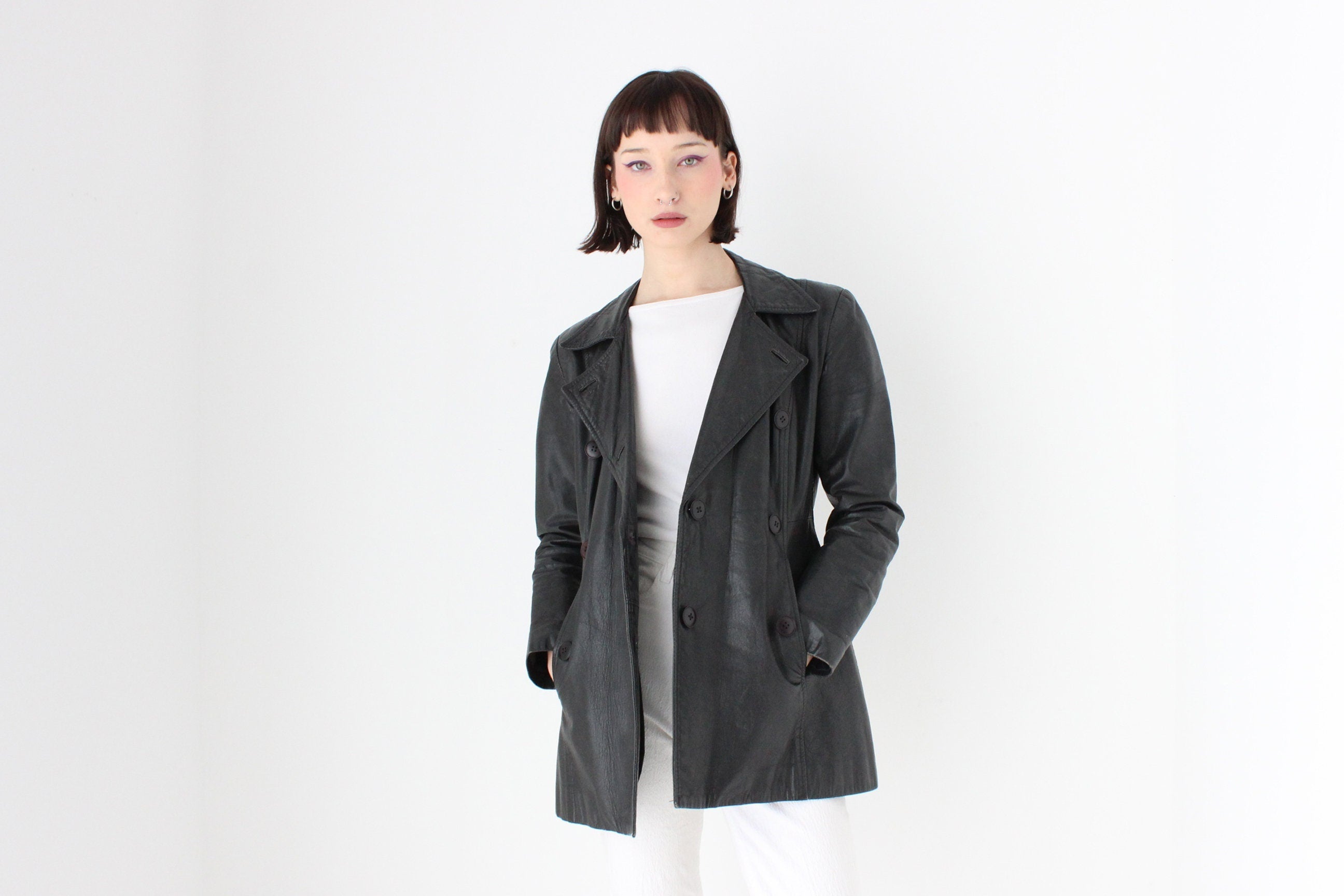 90s Goth Grunge Double Breasted Button Up Pea Coat