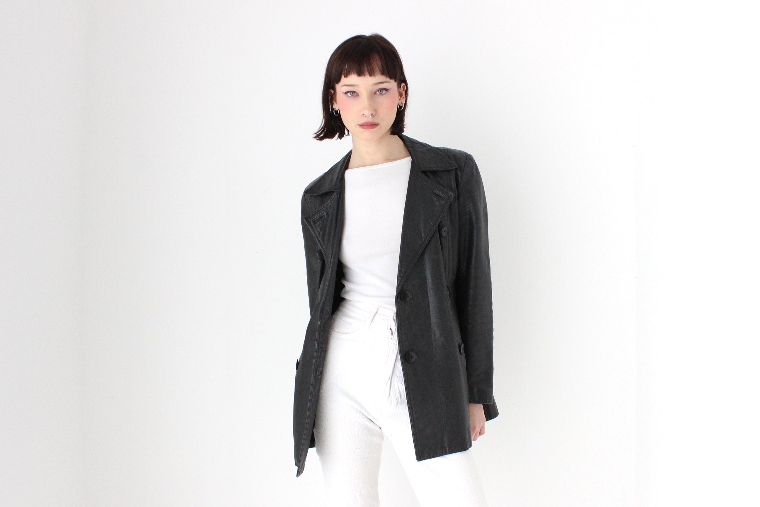 90s Goth Grunge Double Breasted Button Up Pea Coat