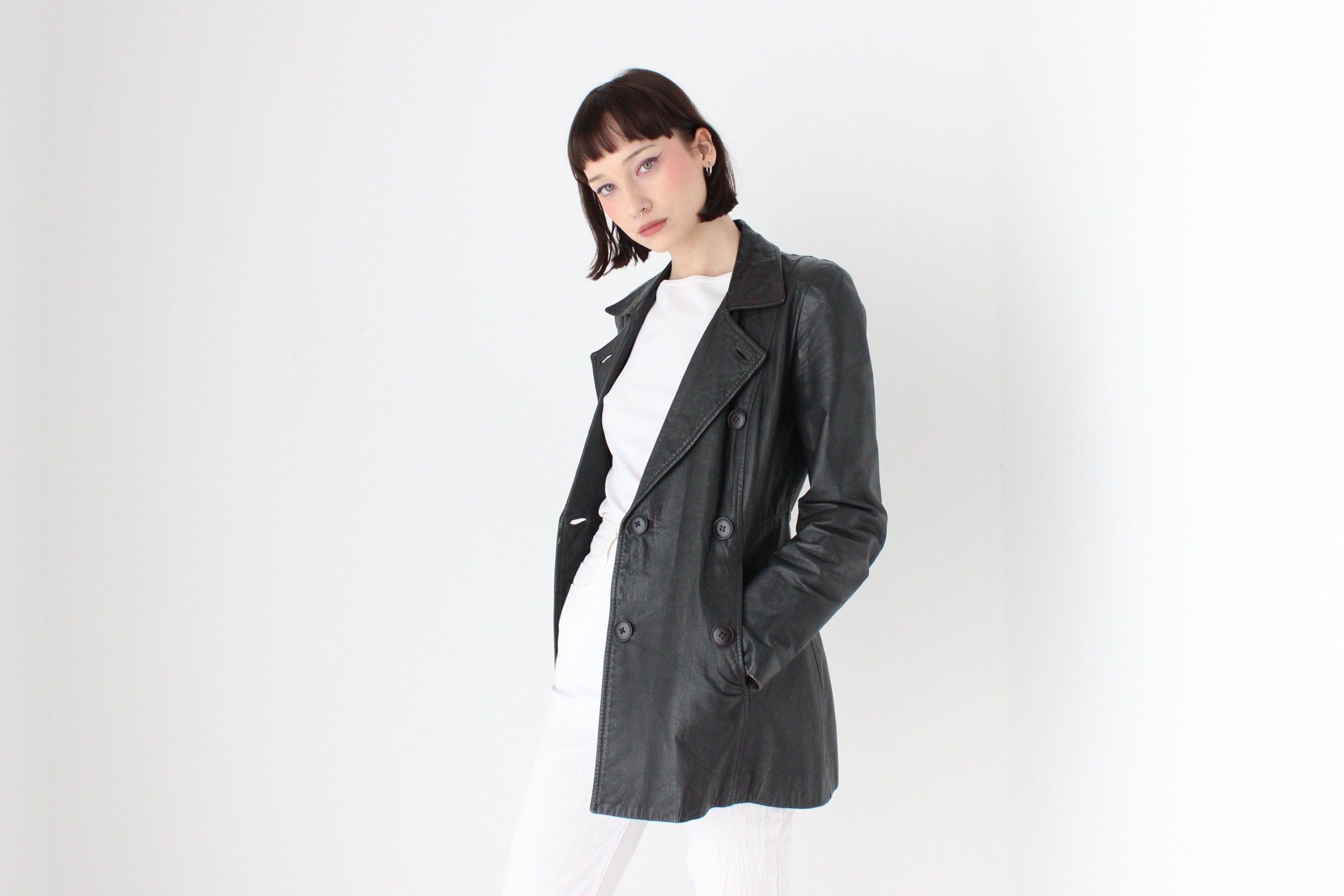 90s Goth Grunge Double Breasted Button Up Pea Coat